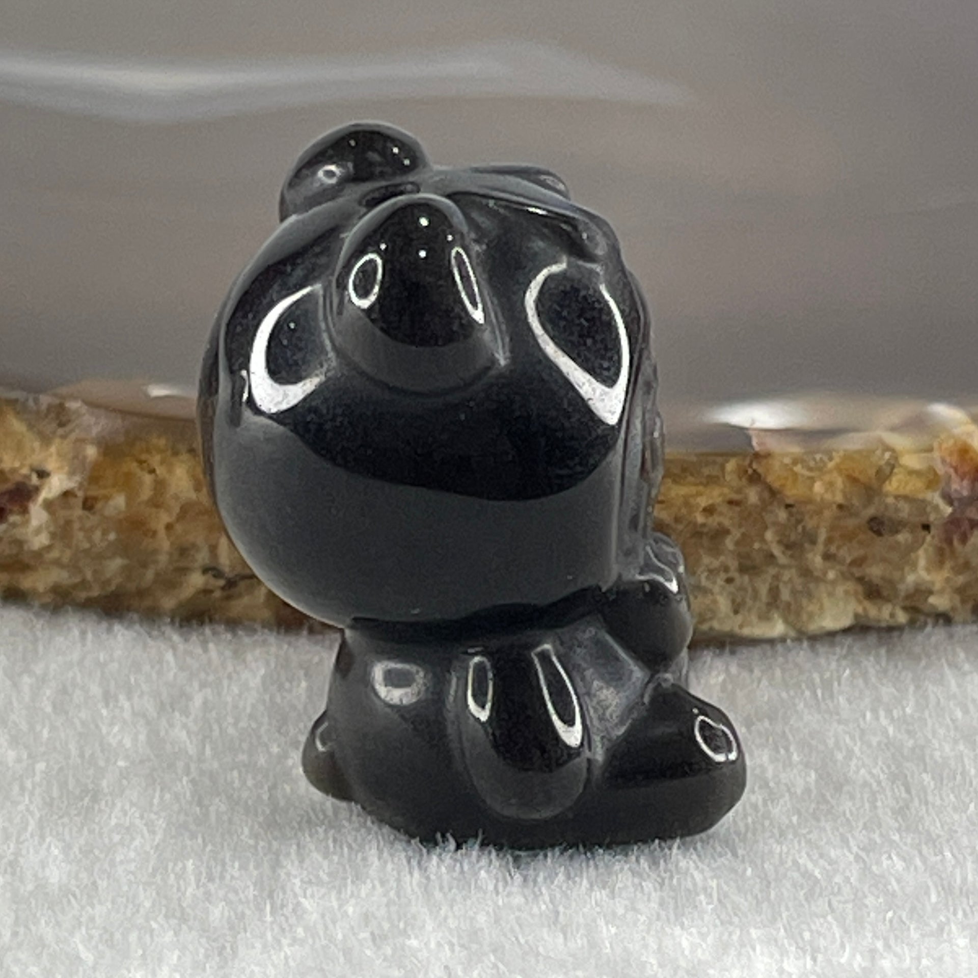 Black Obsidian Labubu Charm Display 14.51g 29.7 by 21.7 by 19.3mm - Huangs Jadeite and Jewelry Pte Ltd