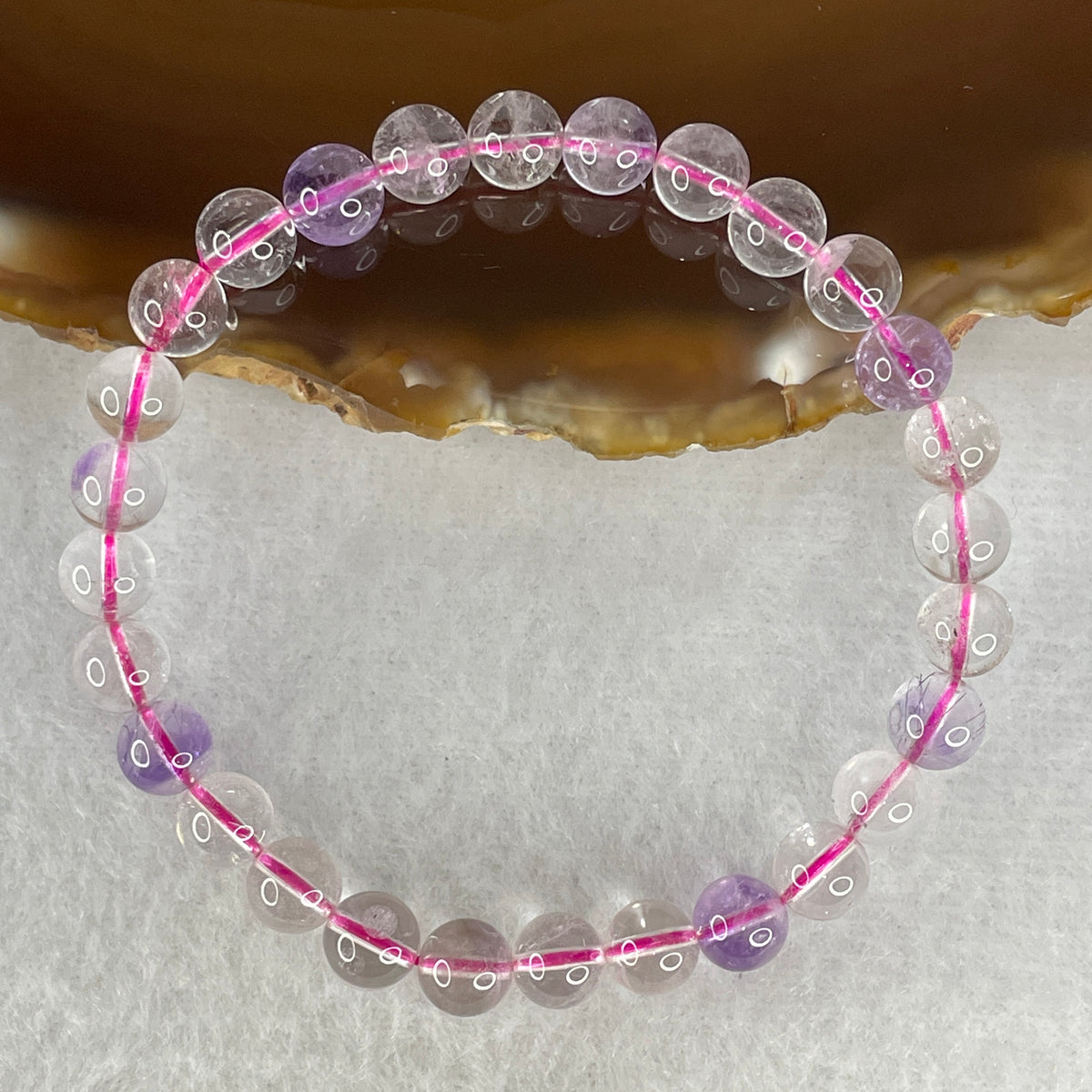 Certified Entry-Grade Natural Super 7 Crystal Beads Bracelet | Ultra-Sleek Delicate Layering Strand | Authentic Sacred Seven Multi-Mineral Inclusions Quartz Spiritual Catalyst & Auric Shield Bracelet (11.82g | 15.5cm Length | 6.8mm | 28 Beads)