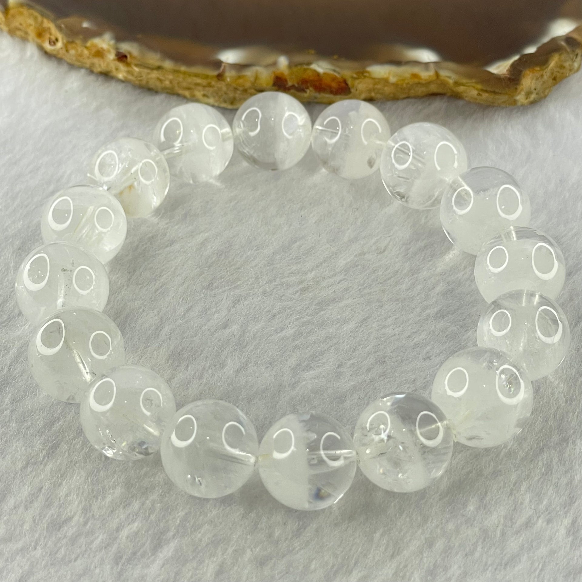 Natural White Phantom Quartz Beads Bracelet 52.08g 18.5cm 13.9mm 16 Beads - Huangs Jadeite and Jewelry Pte Ltd