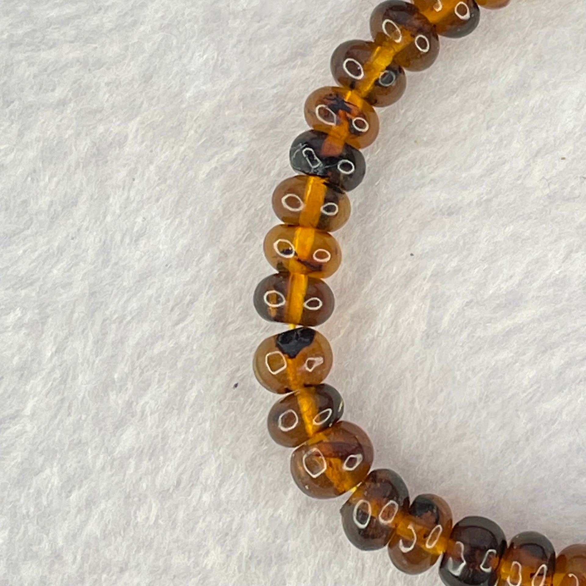 Natural Dark Brownish Yellow Medicine Amber Beads Bracelet 天然抚顺药珀手链 4.39g 15.5cm 6.8mm 44 Beads - Huangs Jadeite and Jewelry Pte Ltd