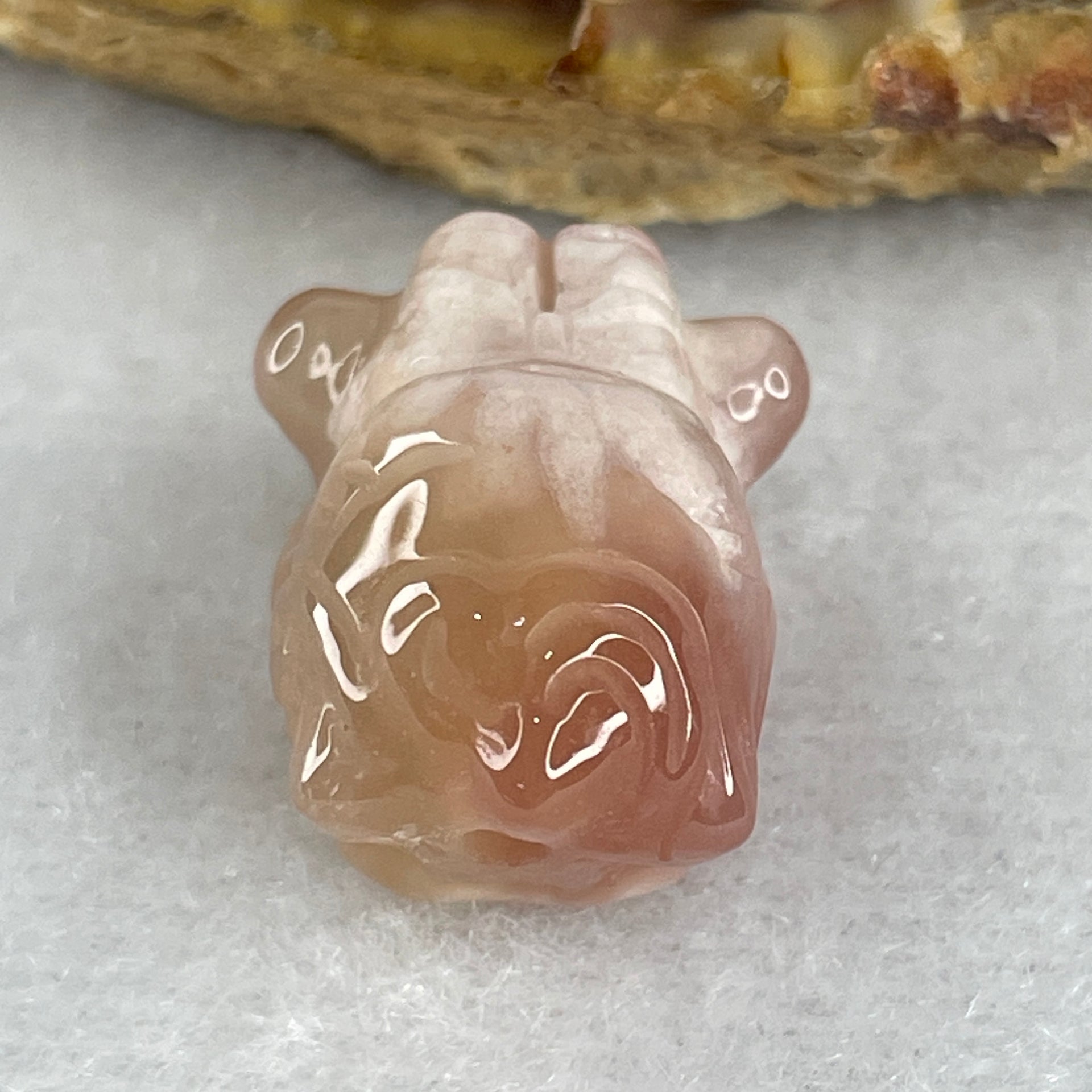 Natural Pink Flower Agate Unicorn Charm 5.69g 21.0 by 15.7 by 14.6mm - Huangs Jadeite and Jewelry Pte Ltd