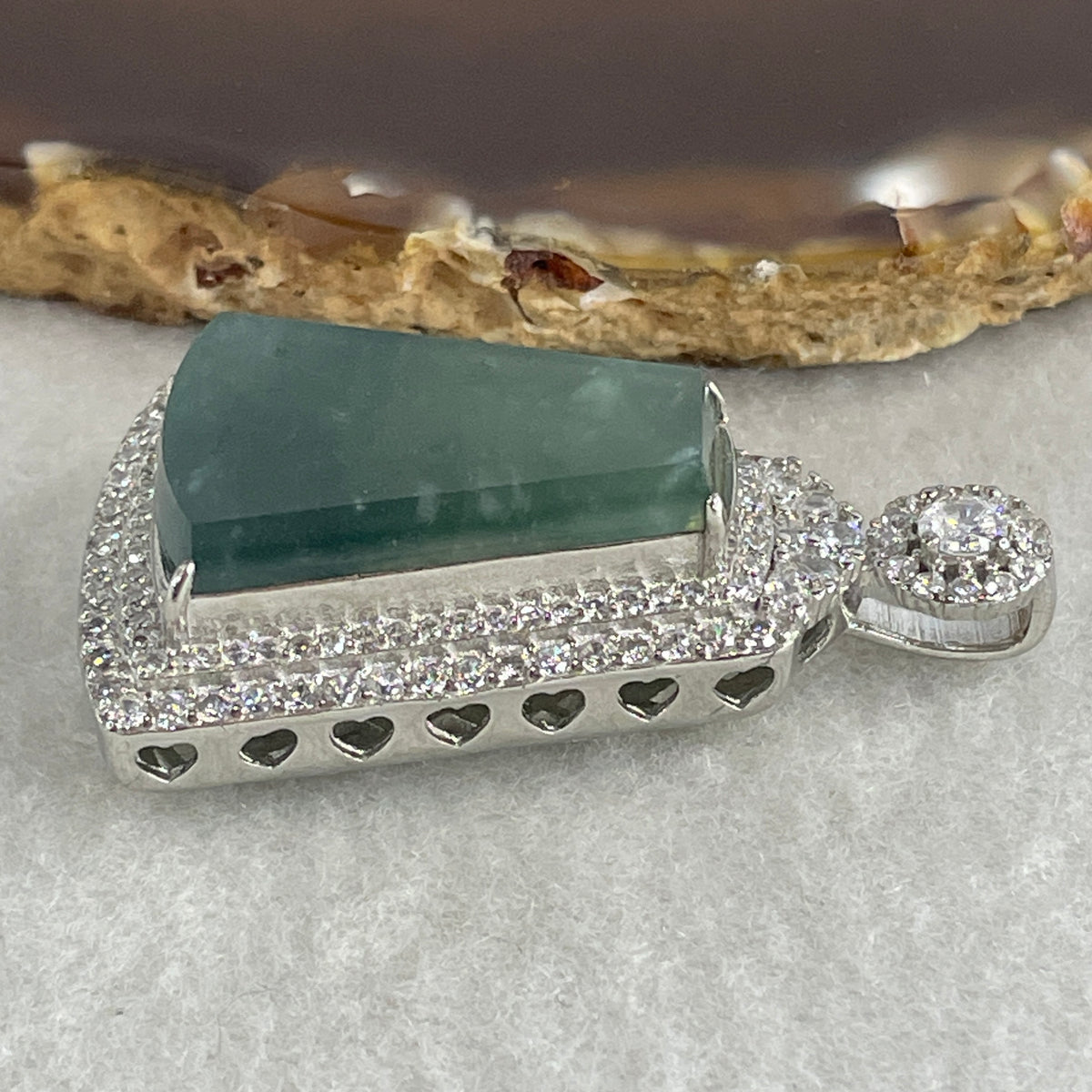 Natural Type A Blueish Green Jadeite Wushipai Pendant in S925 Silver | (13.60g | 24.8 x 15.5 x 3.5mm | Unobstructed Peace & Supreme Protection Anchor, Feng Shui Harmony & Executive Calm Pendant) - Huangs Jadeite and Jewelry Pte Ltd