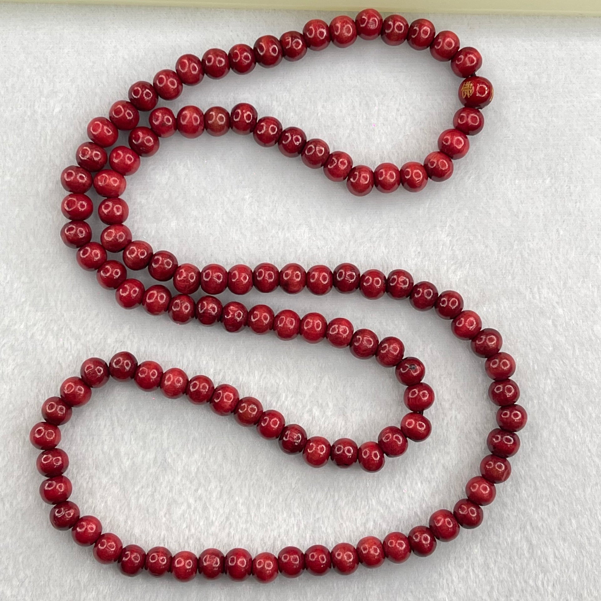 Red Wood Beads Necklace 17.72g 7.9mm 112 Beads - Huangs Jadeite and Jewelry Pte Ltd
