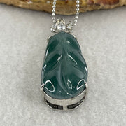 Natural Type A Blueish Green Jadeite Leaf Necklace in S925 Silver | (9.64g | 44cm S925 | 29.8 x 16.5 x 3.5mm | Career Success & Growth Anchor, Feng Shui Prosperity & Executive Charm Necklace) - Huangs Jadeite and Jewelry Pte Ltd