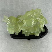 Natural Green Serpentine Shou Xing Gong and Tong Zi with Wooden Stand Display 1,535.1g 160.0 by 276.0 by 68.0mm - Huangs Jadeite and Jewelry Pte Ltd