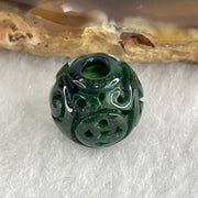 Natural Type A Lao Keng Old Mine Green with Light Green Jadeite Flora Carving Bead Charm 1.94g 12.5mm - Huangs Jadeite and Jewelry Pte Ltd