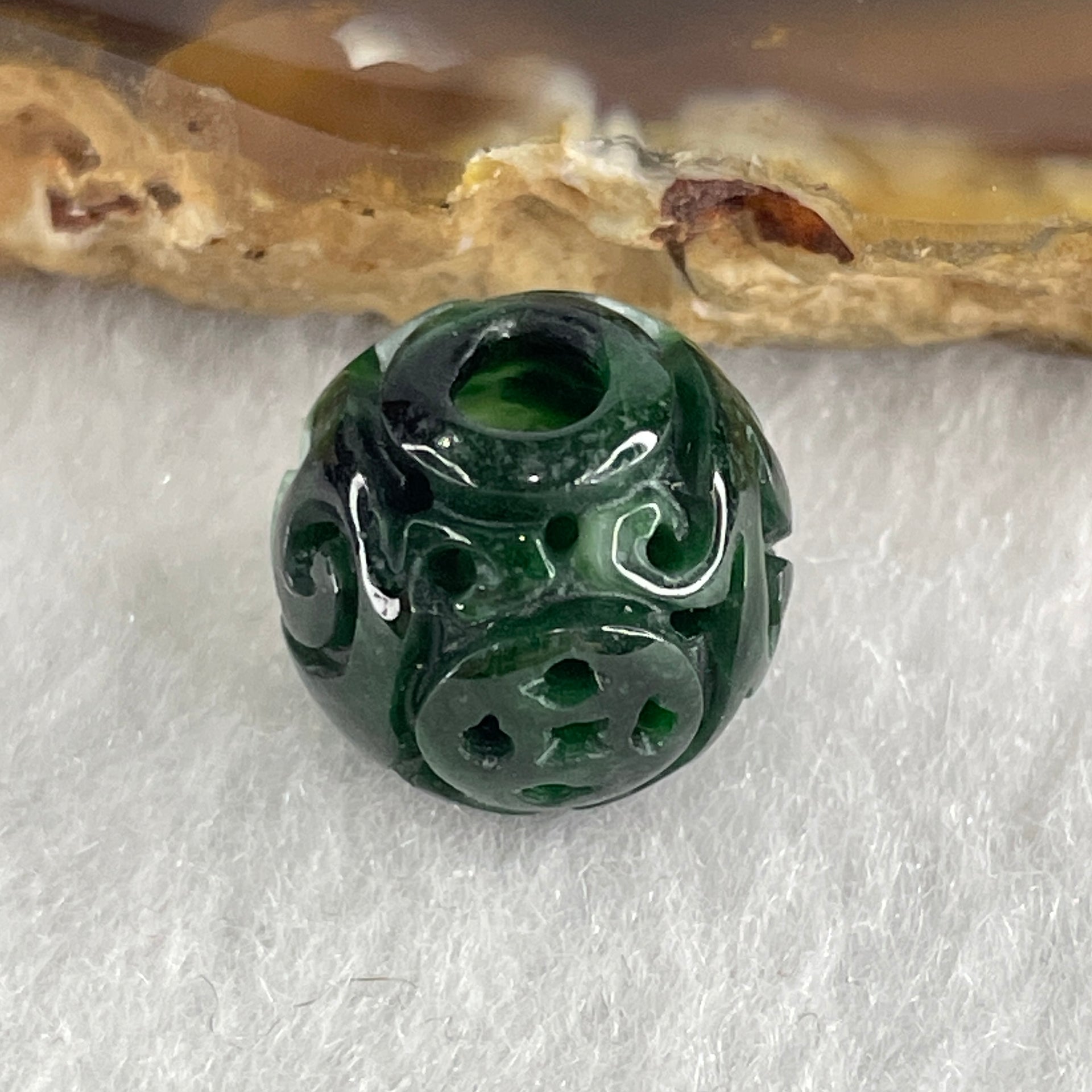 Natural Type A Lao Keng Old Mine Green with Light Green Jadeite Flora Carving Bead Charm 1.94g 12.5mm - Huangs Jadeite and Jewelry Pte Ltd