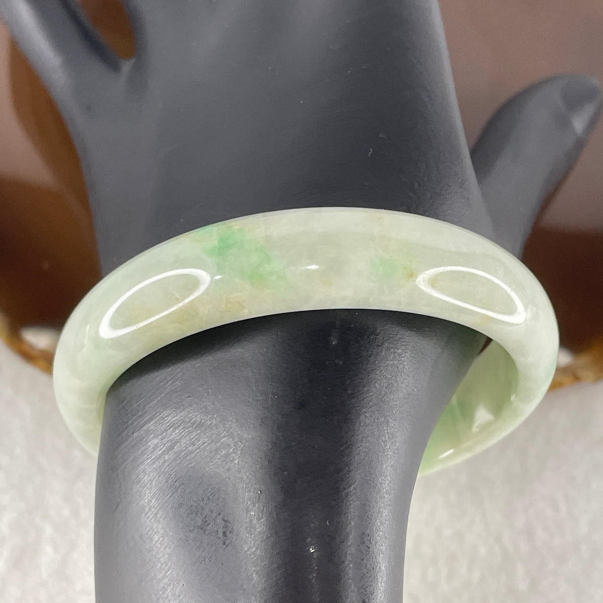 Natural Type Light Green with Apple Green Piao Hua Jadeite Bangle 43.07g Inner Diameter 55.3mm 13.0 by 6.4mm (Slight Internal Line) - Huangs Jadeite and Jewelry Pte Ltd