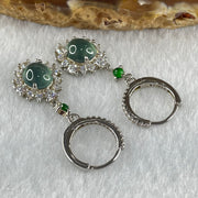 Type A icy Blueish Green Jadeite Cabochons With Crystals in S925 Sliver Earrings 4.51g 7.7 by 6.7 by 3.5mm - Huangs Jadeite and Jewelry Pte Ltd
