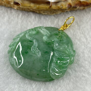 916 22K Yellow Gold Type A Natural Green with Emerald Green Spots Jadeite Money Bag with Coins Pendant 13.22g 33.1 by 32.6 by 6.7mm - Huangs Jadeite and Jewelry Pte Ltd