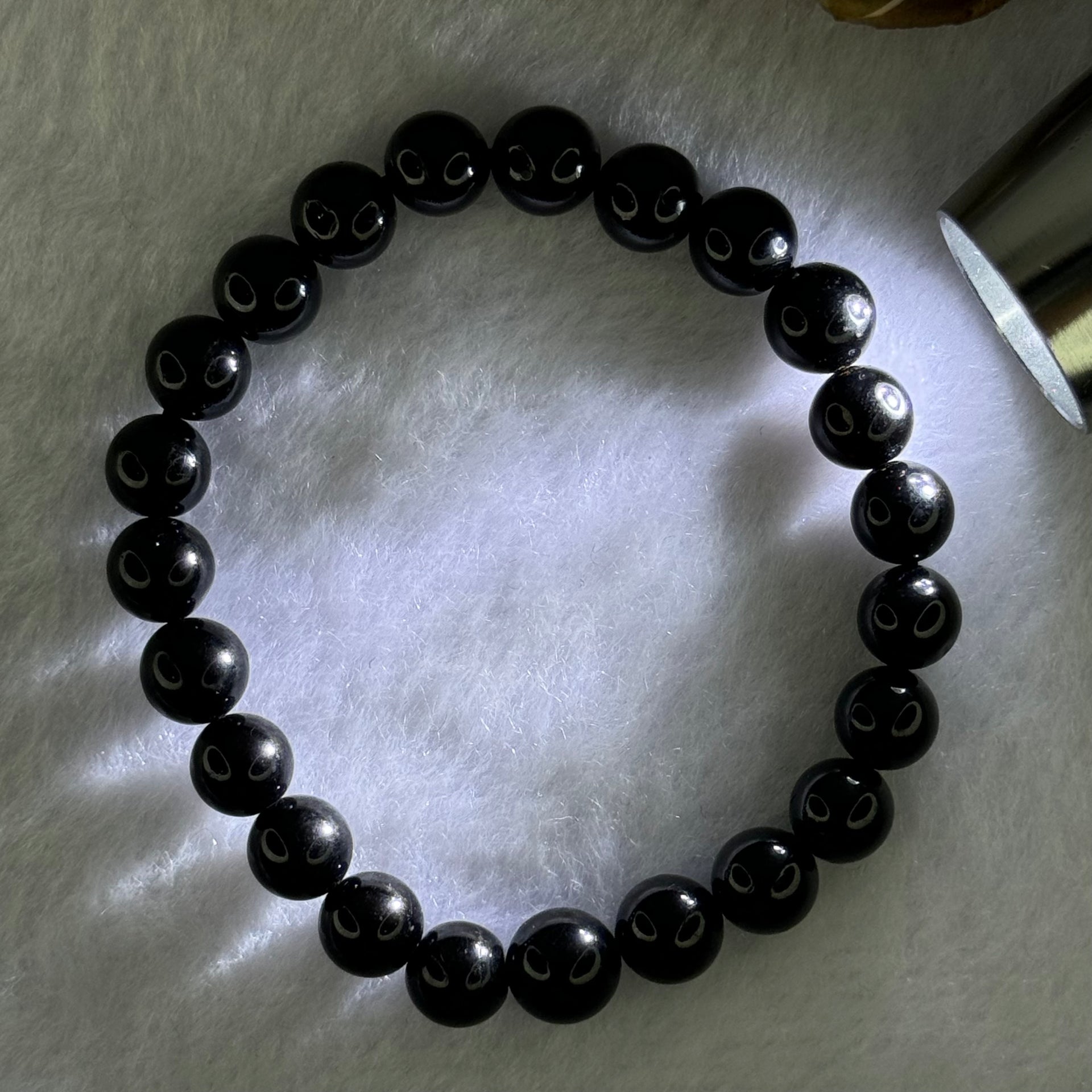 Natural Black Amber Beads Bracelet 6.94g 15cm 8.8mm 23 Beads - Huangs Jadeite and Jewelry Pte Ltd