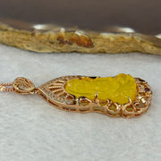 Natural Yellow Amber Guan Yin with Crystals in Silver Rose Gold Color Necklace 7.81g 16.5 by 8.1 by 3.0mm - Huangs Jadeite and Jewelry Pte Ltd