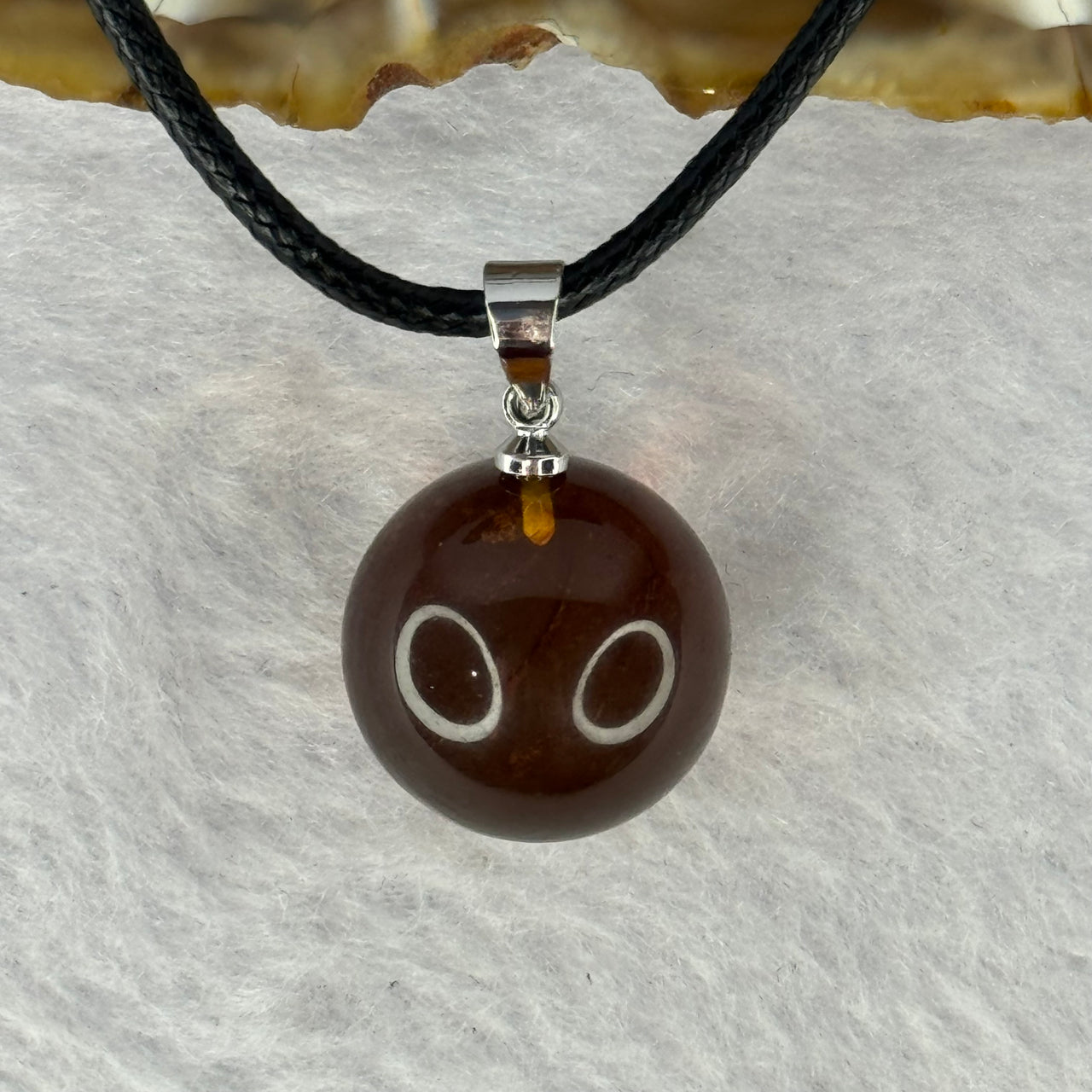 Natural Cognac with Red Amber Round Silver Pendant with String Necklace 3.44g 15.2mm - Huangs Jadeite and Jewelry Pte Ltd