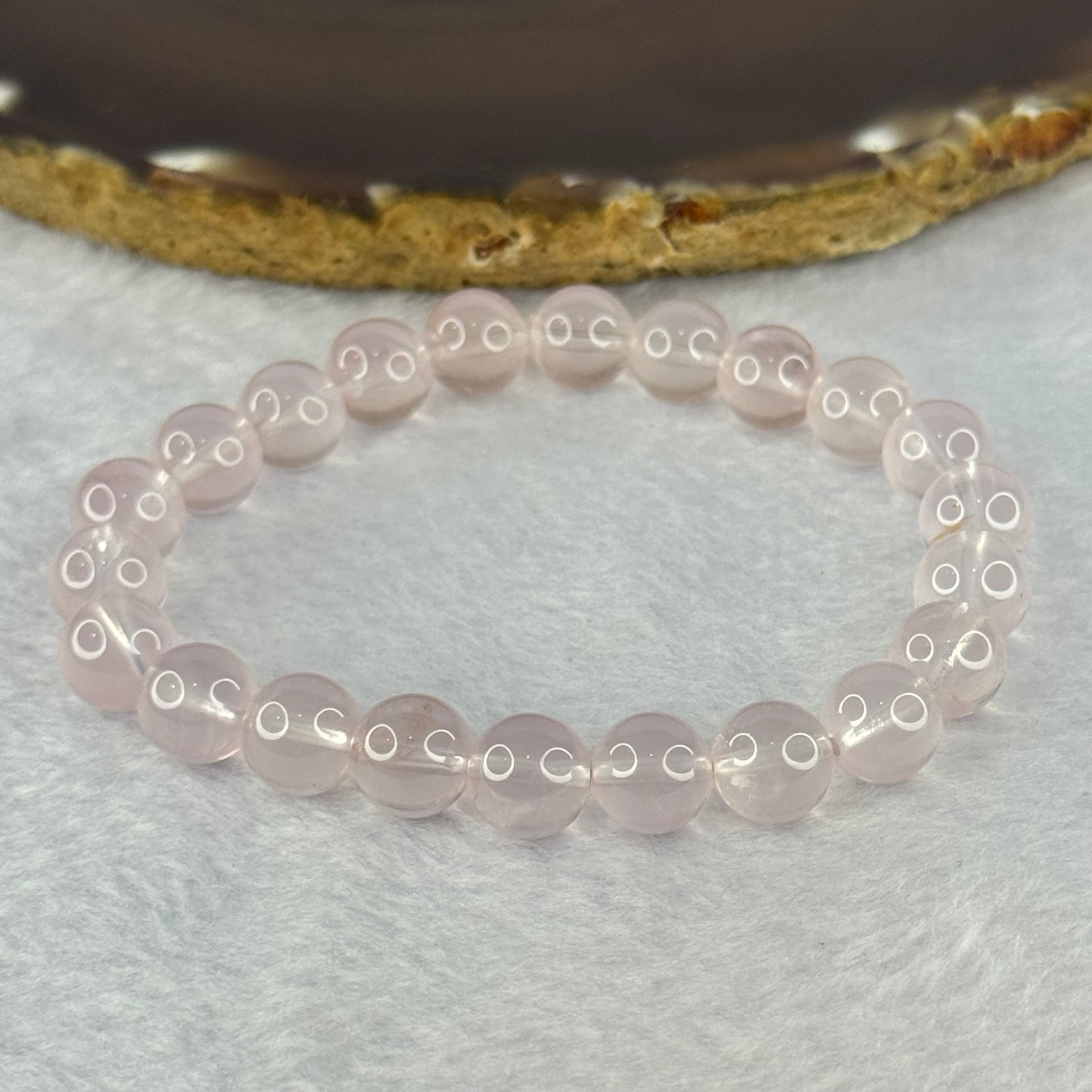 Natural Rose Quartz Beads Bracelet 天然玫瑰石英珠手链 20.77g 16cm 8.9mm 22 Beads - Huangs Jadeite and Jewelry Pte Ltd