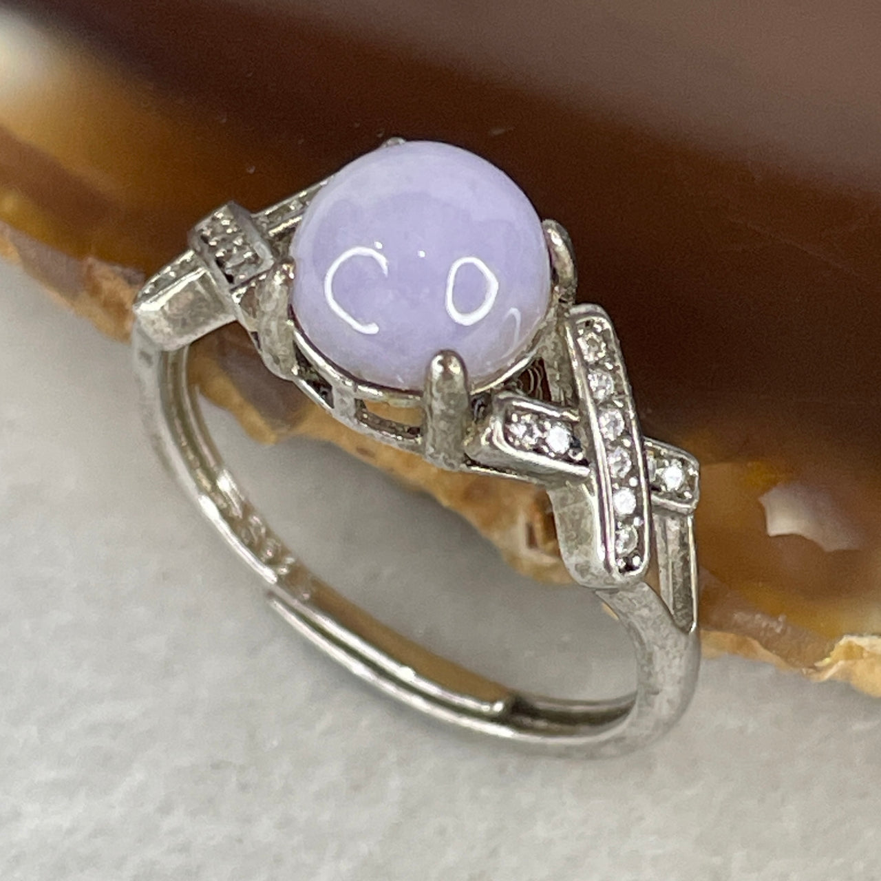 Natural Type A Lavender Jadeite Cabochon Ring | S925 Sterling Silver Oval Gemstone Ring (Adjustable Size, 2.55g)