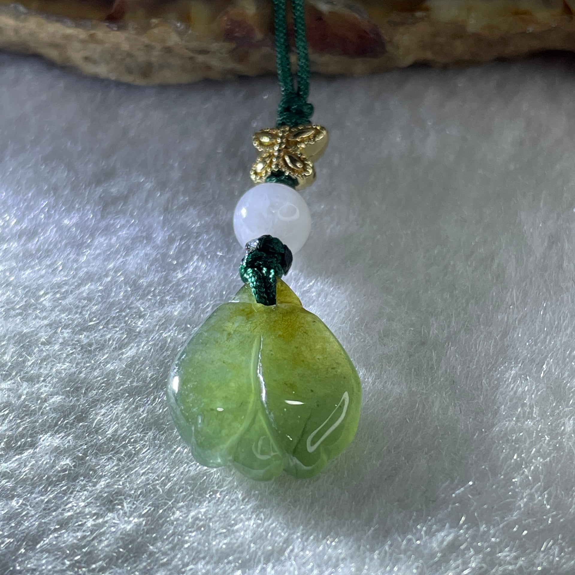 Natural Type A Semi Icy Green Jadeite Flower Charm 2.31g 16.8 by 13.3 by 4.3mm - Huangs Jadeite and Jewelry Pte Ltd