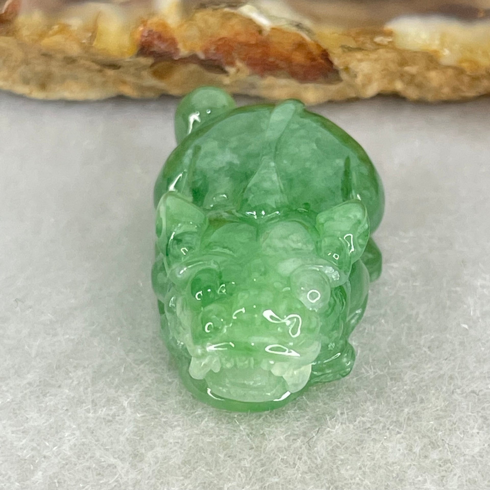 Type A Full Green Jadeite Pixiu Pendant Charm 6.42g 25.4 by 14.4 by 10.1mm - Huangs Jadeite and Jewelry Pte Ltd