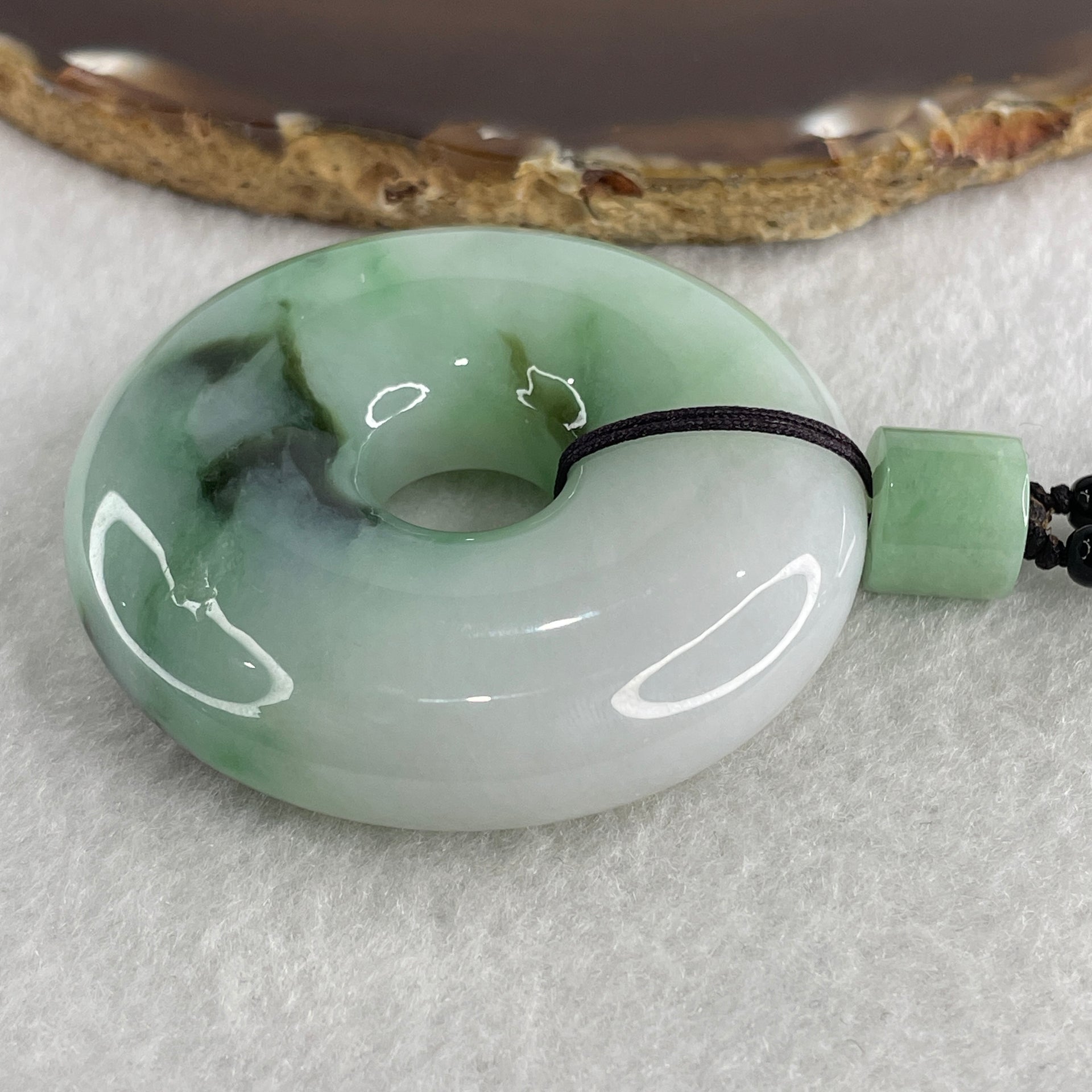 Natural Type A Green with Emerald Green and Lavender Piao Hua Jadeite Donut Pendant 91.56g 54.8 by 14.0mm - Huangs Jadeite and Jewelry Pte Ltd