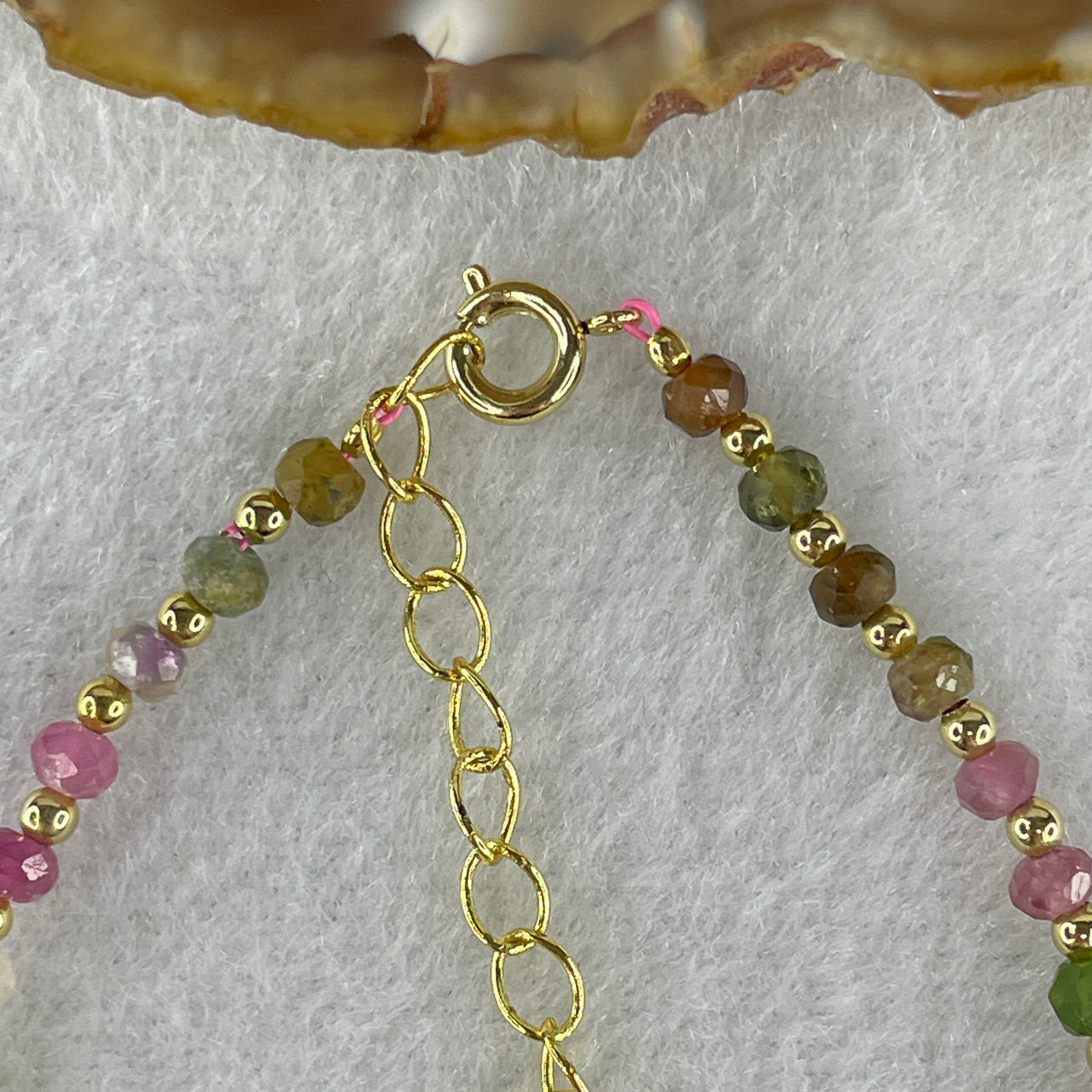 Natural Tourmaline Crystal Beads with Charm Bracelet 3.48g 16cm 3.9mm 33Beads