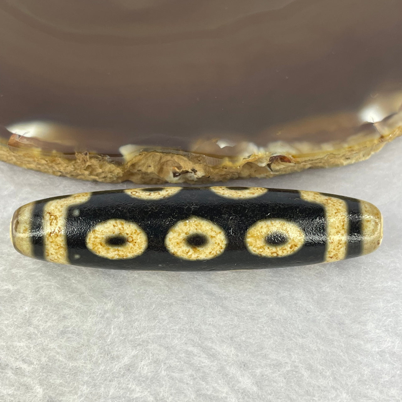 Natural Powerful Tibetan Old Oily Agate 10 Eyes Dzi Bead Heavenly Master (Tian Zhu) 十眼长天诛 16.99g 59.5 by 13.8 mm - Huangs Jadeite and Jewelry Pte Ltd