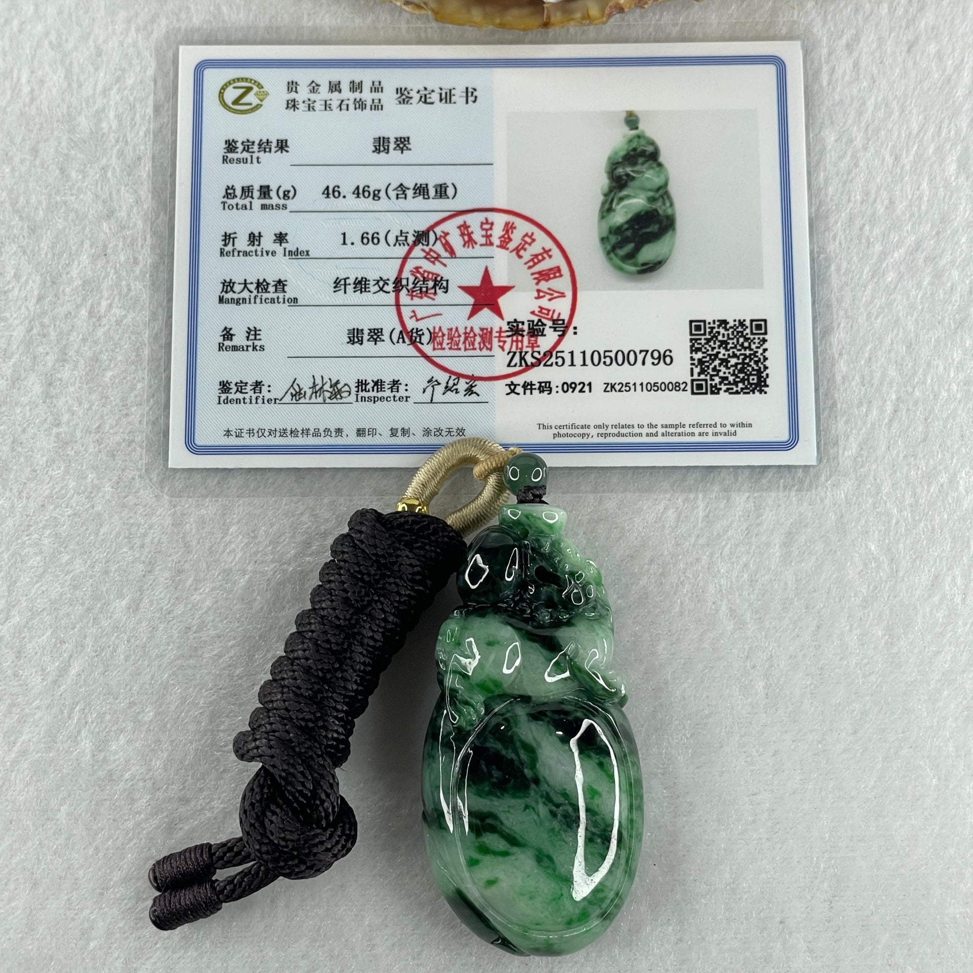 Certified Natural Type A Light Green with Dark Green and Old Mine Spicy Green Pattern Jadeite Pixiu on Money Bag Pendant 46.46g 57.2 by 29.1 by 14.1mm - Huangs Jadeite and Jewelry Pte Ltd