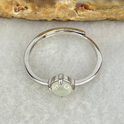 Type A Icy Faint Green Cabochon Jadeite in S925 Sliver Ring (Adjustable Size) 1.05g 4.5 by 3.0mm - Huangs Jadeite and Jewelry Pte Ltd