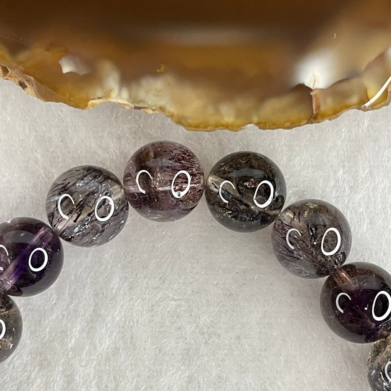 Certified Very Good Grade Natural Fully Transparent Black Super 7 Crystal Bead Bracelet | 9.4mm Black Super 7  (22.43g | 15.5cm Wrist Sizing | 21 Beads)