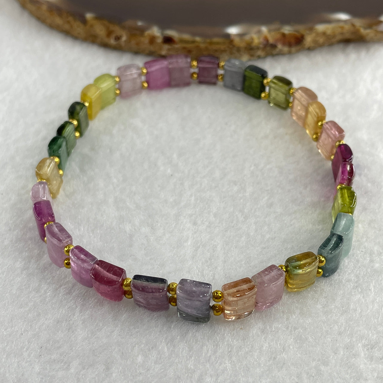 Certified Natural Rainbow Tourmaline Shoupai Bracelet14.60g 20.5cm 8.2mm 31pcs