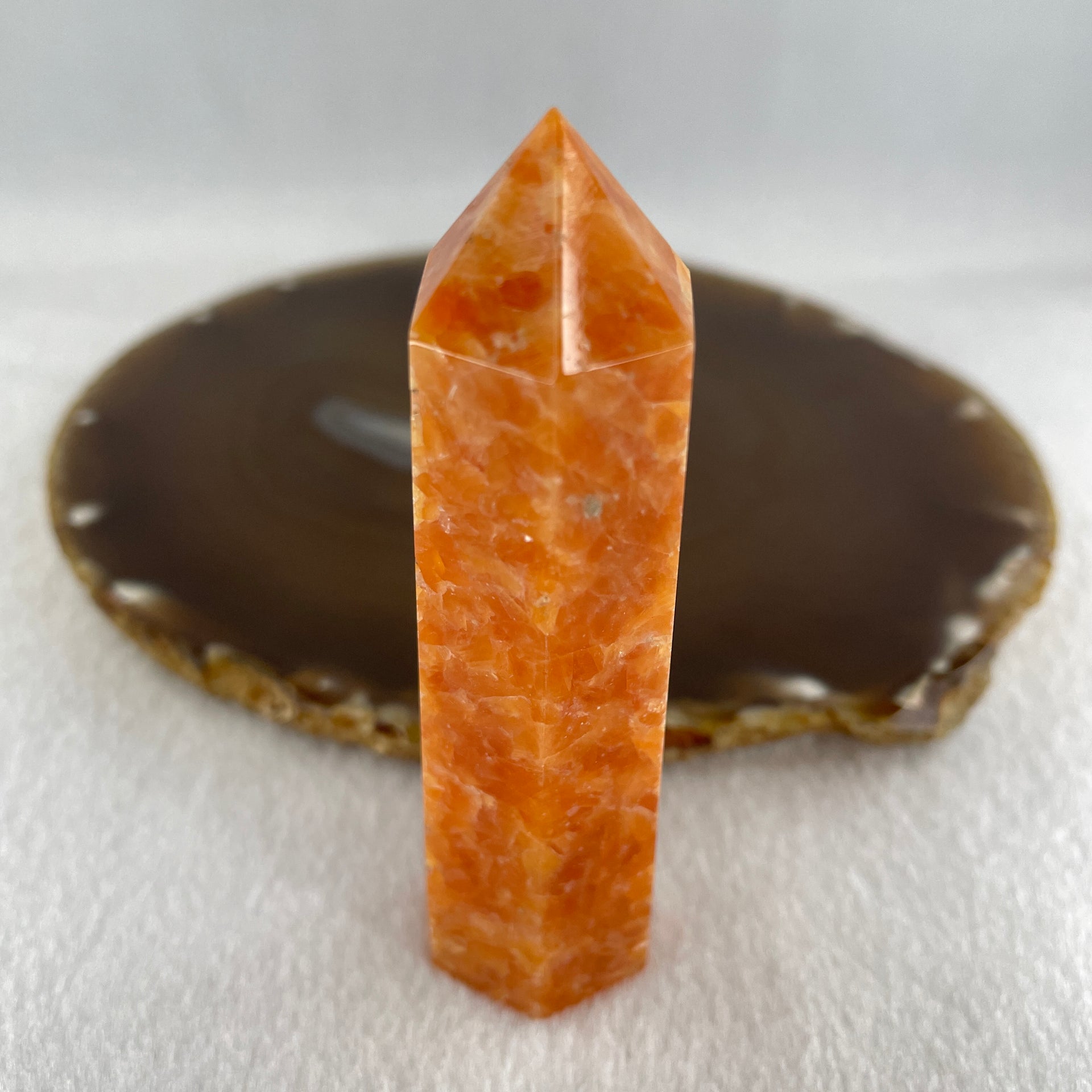 Natural Orange Calcite Quartz Tower Display 88.68g 89.1 by 26.7 by 23.2mm - Huangs Jadeite and Jewelry Pte Ltd