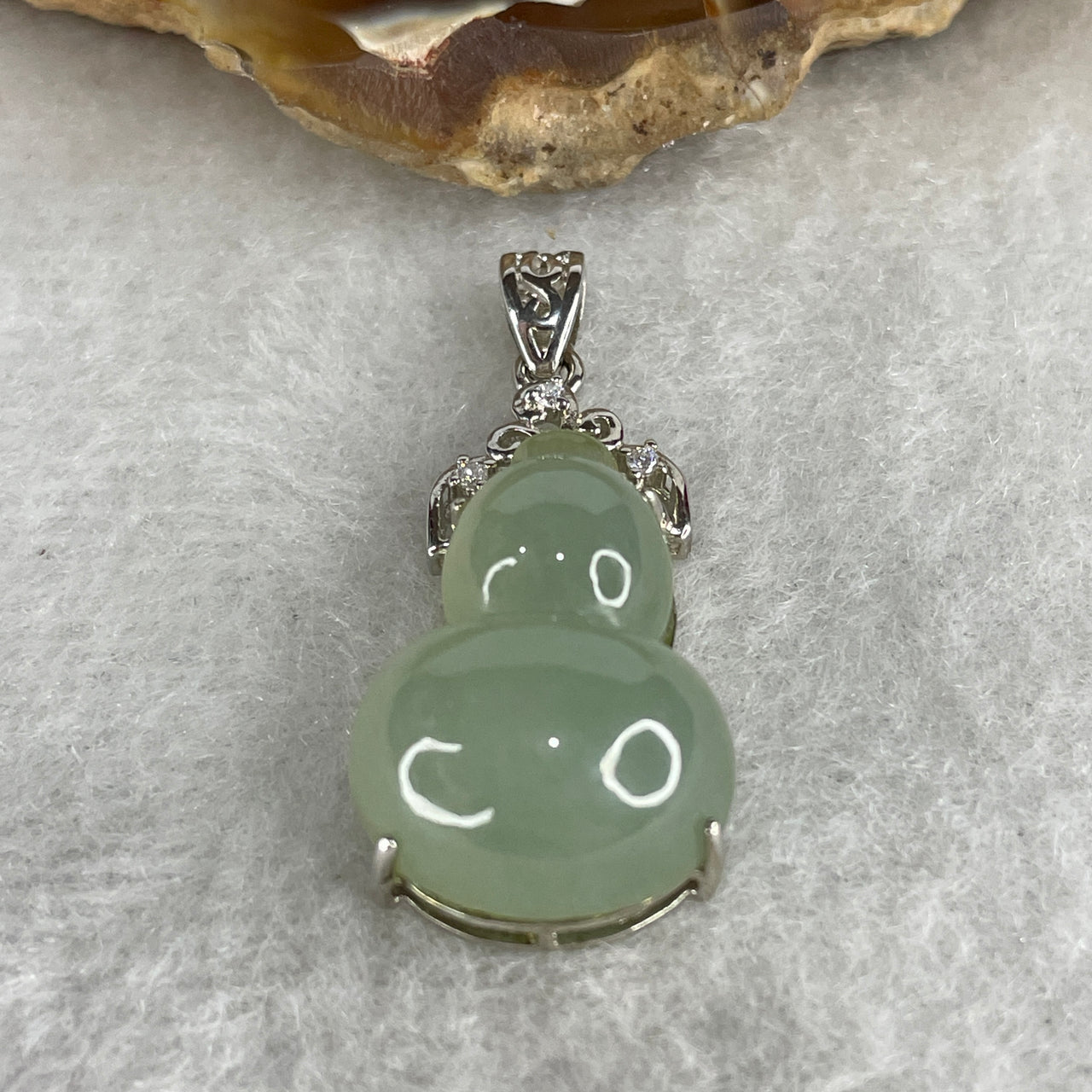 Natural Type A Icy Light Blueish Green Jadeite Hulu Pendant | S925 Sterling Silver Carved Jade Gourd Lucky Charm Necklace (4.17g 20.4x14.4x7.5mm)