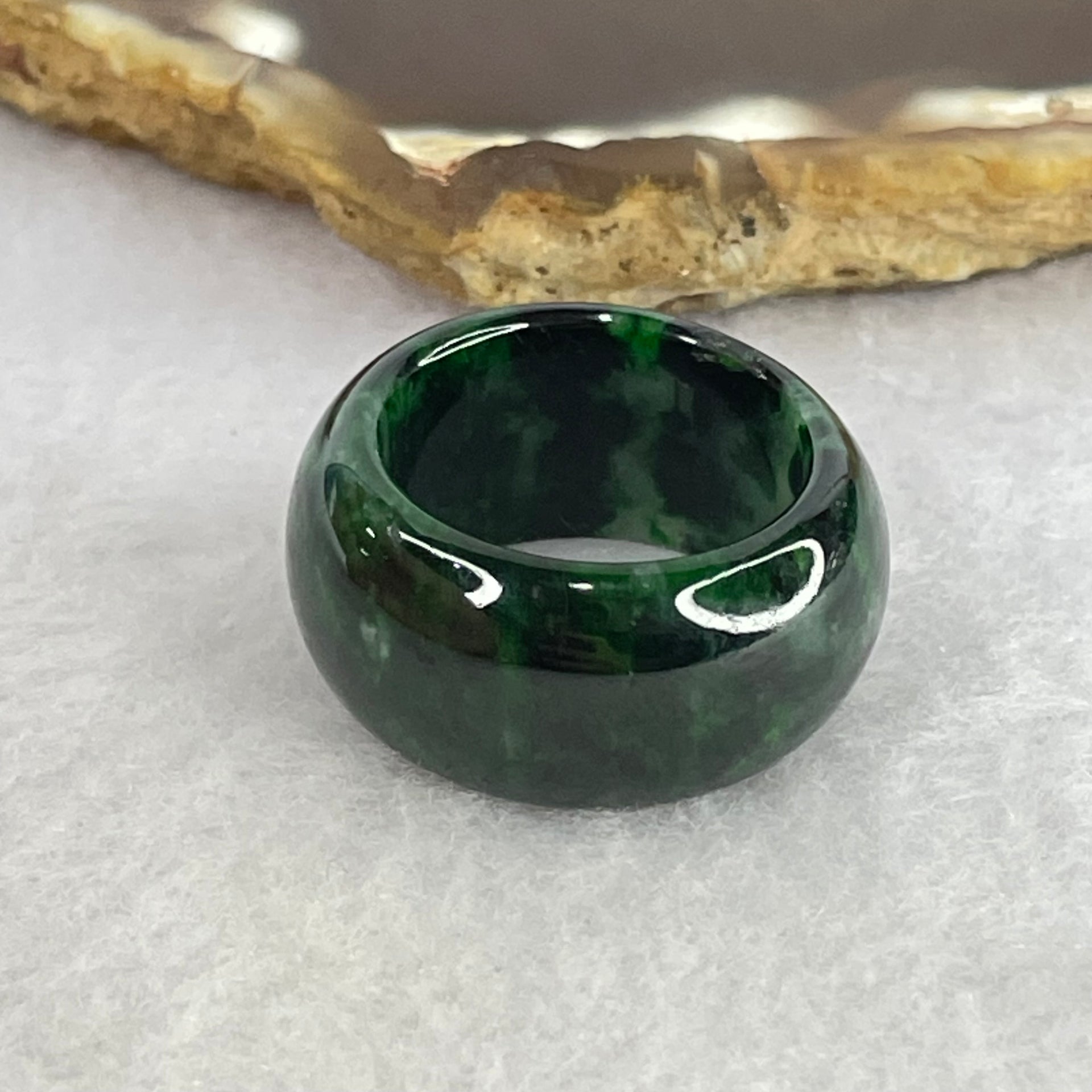 Opaque Type A Old Mine Spicy Green Jadeite Ring 9.56g 12.6 by 4.5mm US8 HK17.8 - Huangs Jadeite and Jewelry Pte Ltd