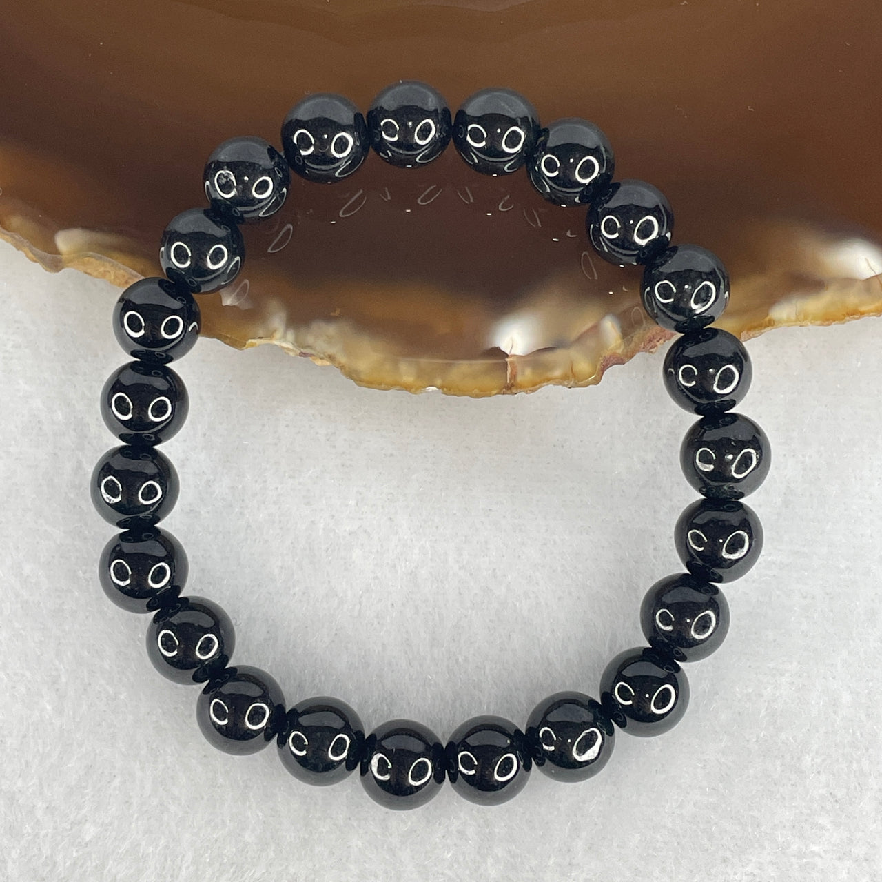Certified Type A Opaque Black Omphacite Jadeite Beads Bracelet | Petite 8.0mm Natural Black Jade Protection & Grounding Talisman (20.99g | 14.5cm | 23 Beads)