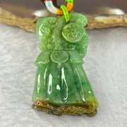 Type A Full Bright Spicy Green and Brown Jadeite Flower Dragonfly Ruyi Coin 17.01g 42.4 by 24.3 by 9.2mm - Huangs Jadeite and Jewelry Pte Ltd