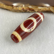 Natural Powerful Tibetan Old Oily Red White Agate One Eye Gold Metal Element Dzi Bead Heavenly Master (Tian Zhu) 一眼金天珠 9.71g 37.8 by 13.0mm - Huangs Jadeite and Jewelry Pte Ltd