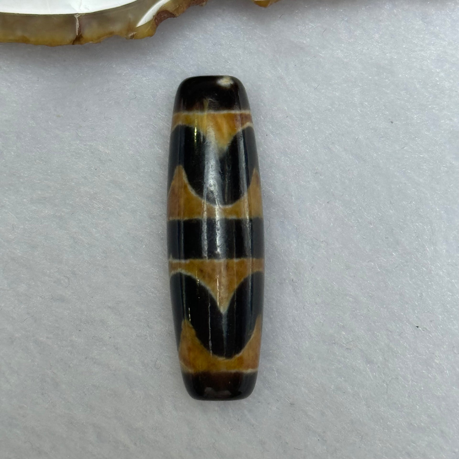 Natural Powerful Tibetan Old Oily Agate Double Tiger Tooth Daluo Dzi Bead Heavenly Master (Tian Zhu) 虎呀天诛 6.99g 37.2 by 11.1mm - Huangs Jadeite and Jewelry Pte Ltd