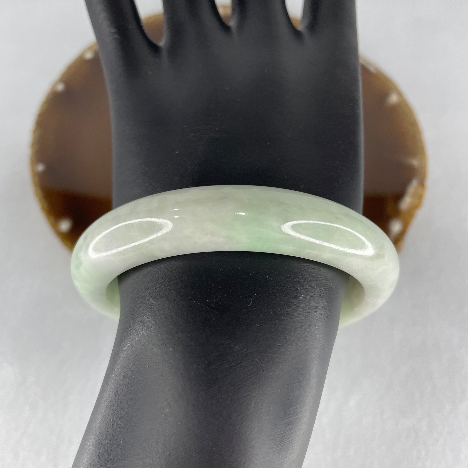 Certified Natural Type A Light Green with  Faint Lavender Patches Jadeite Bangle 62.580g Internal Diameter 58.5mm 12.5 by 9.2mm (Very Slight Internal Lines) - Huangs Jadeite and Jewelry Pte Ltd