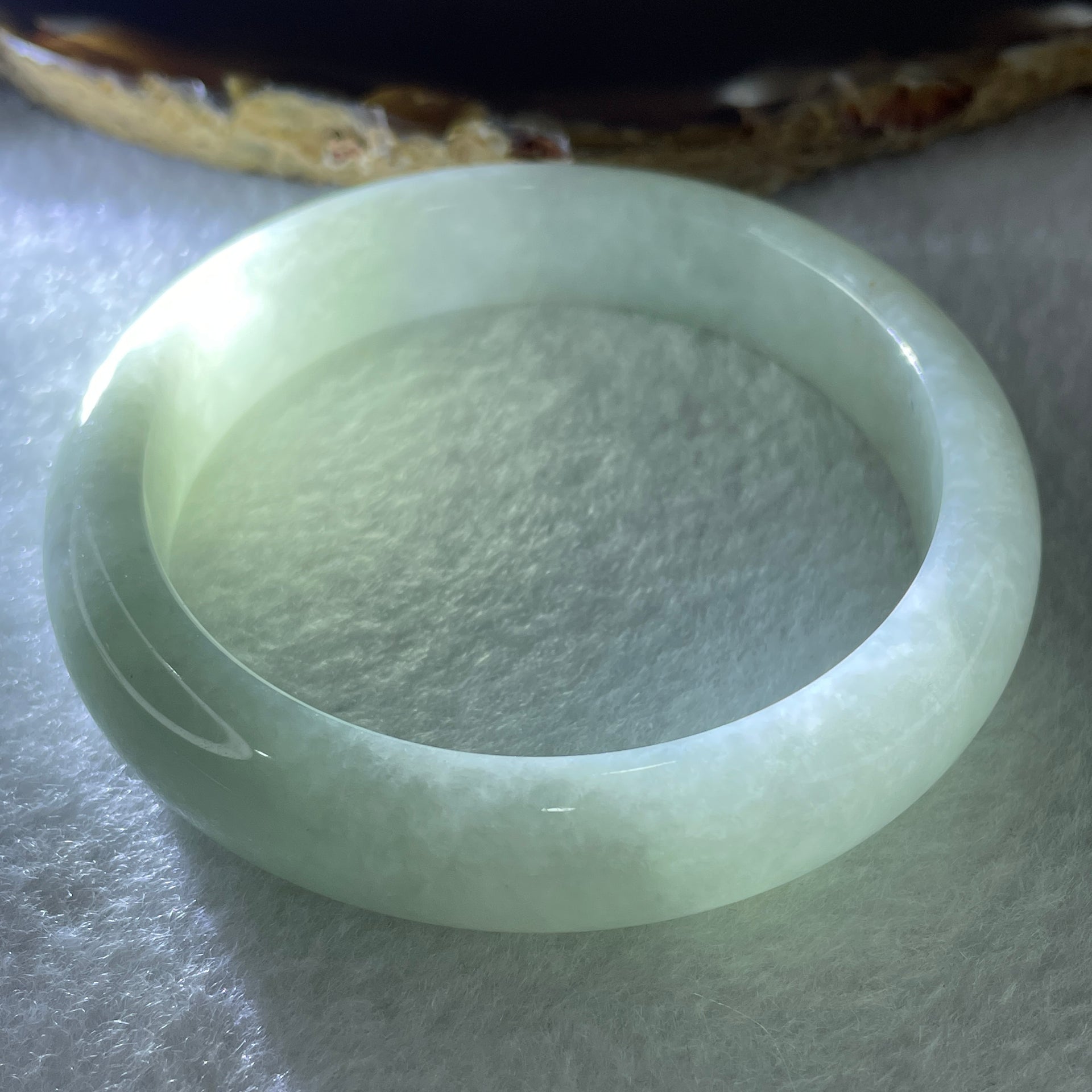 Type A Blueish Green with Faint Lavender and Brownish Spot Jadeite Bangle Internal Diameter 53.8mm 47.48g 12.3 by 7.6mm (Close to Perfect ) - Huangs Jadeite and Jewelry Pte Ltd