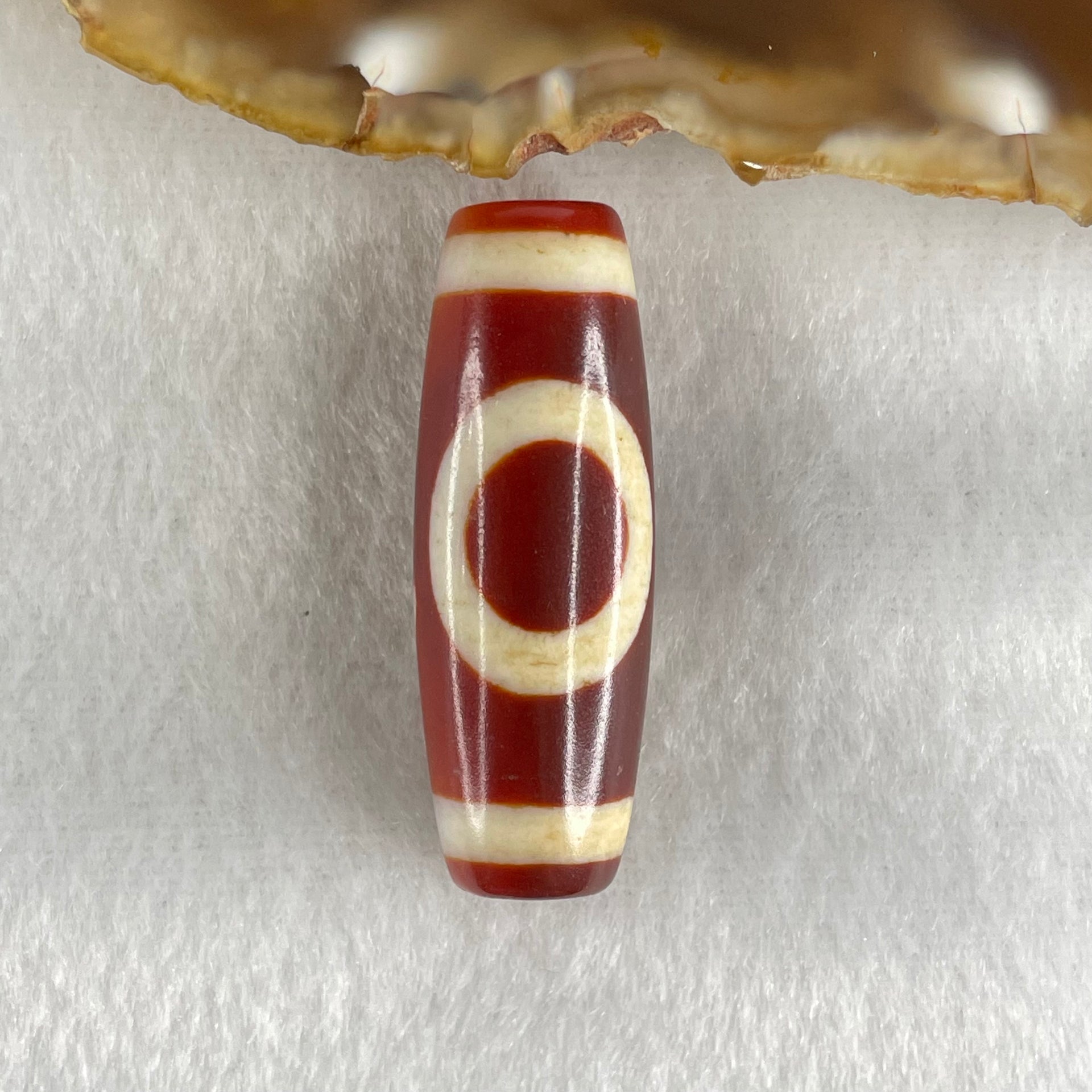 Natural Powerful Tibetan Old Oily Red White Agate One Eye Gold Metal Element Dzi Bead Heavenly Master (Tian Zhu) 一眼金天珠 10.45g 37.9 by 13.4mm - Huangs Jadeite and Jewelry Pte Ltd