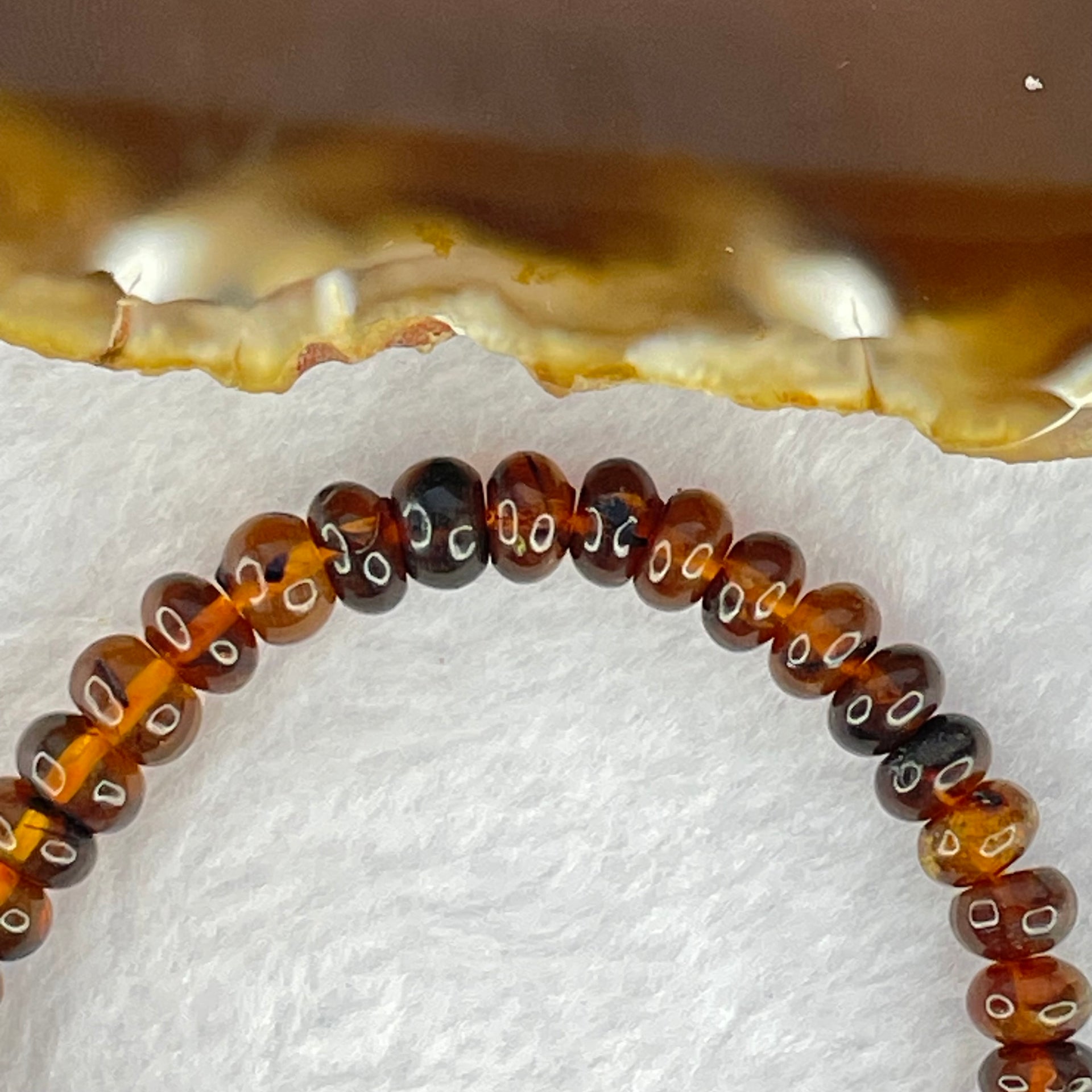 Natural Dark Brownish Yellow Medicine Amber Beads Bracelet 天然抚顺药珀手链 4.29g 14.5cm 6.5mm 43 Beads - Huangs Jadeite and Jewelry Pte Ltd