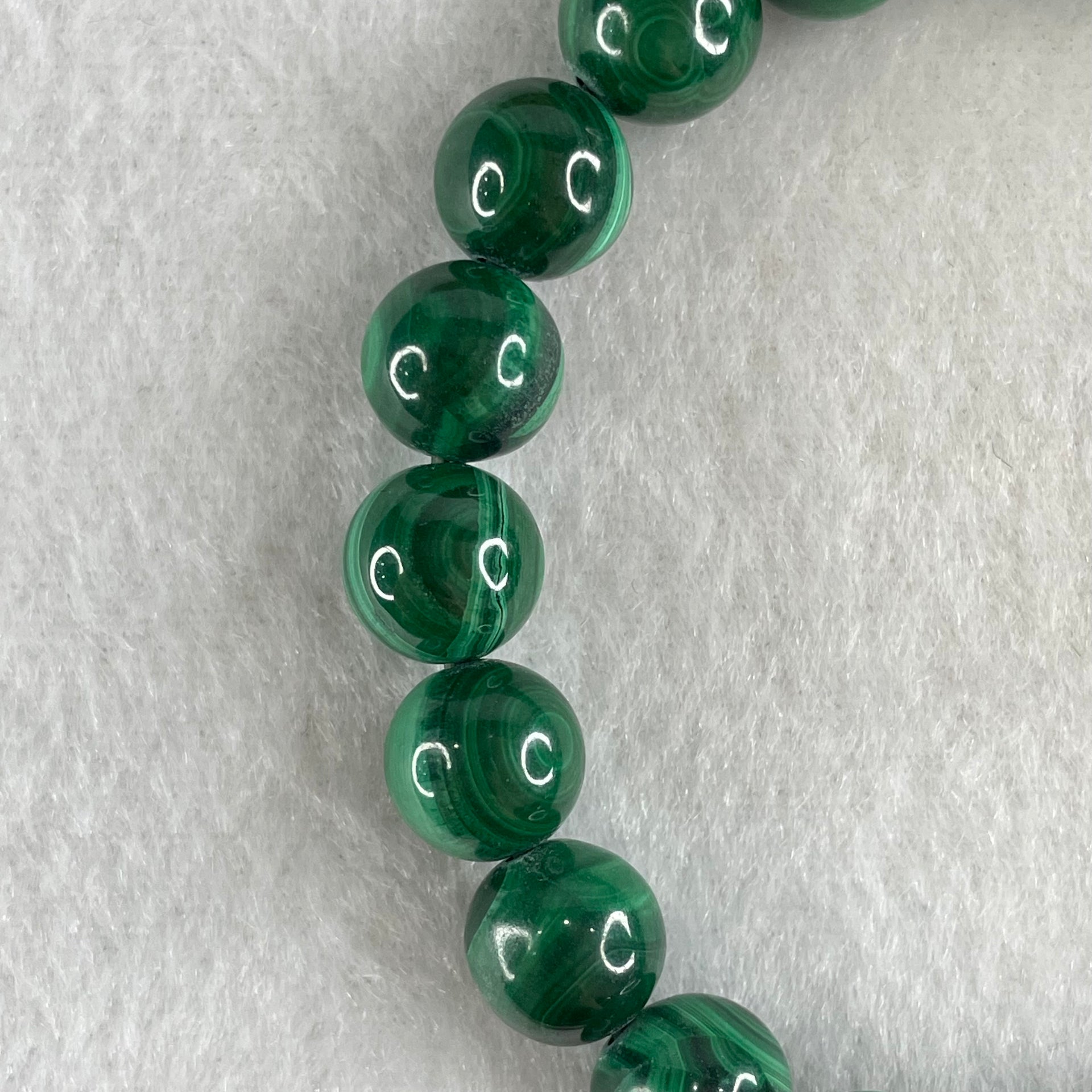Very Good Grade Natural Green Malachite Beads Bracelet 天然孔雀石手链 35.07g 15.5cm 9.6mm 20 Beads - Huangs Jadeite and Jewelry Pte Ltd