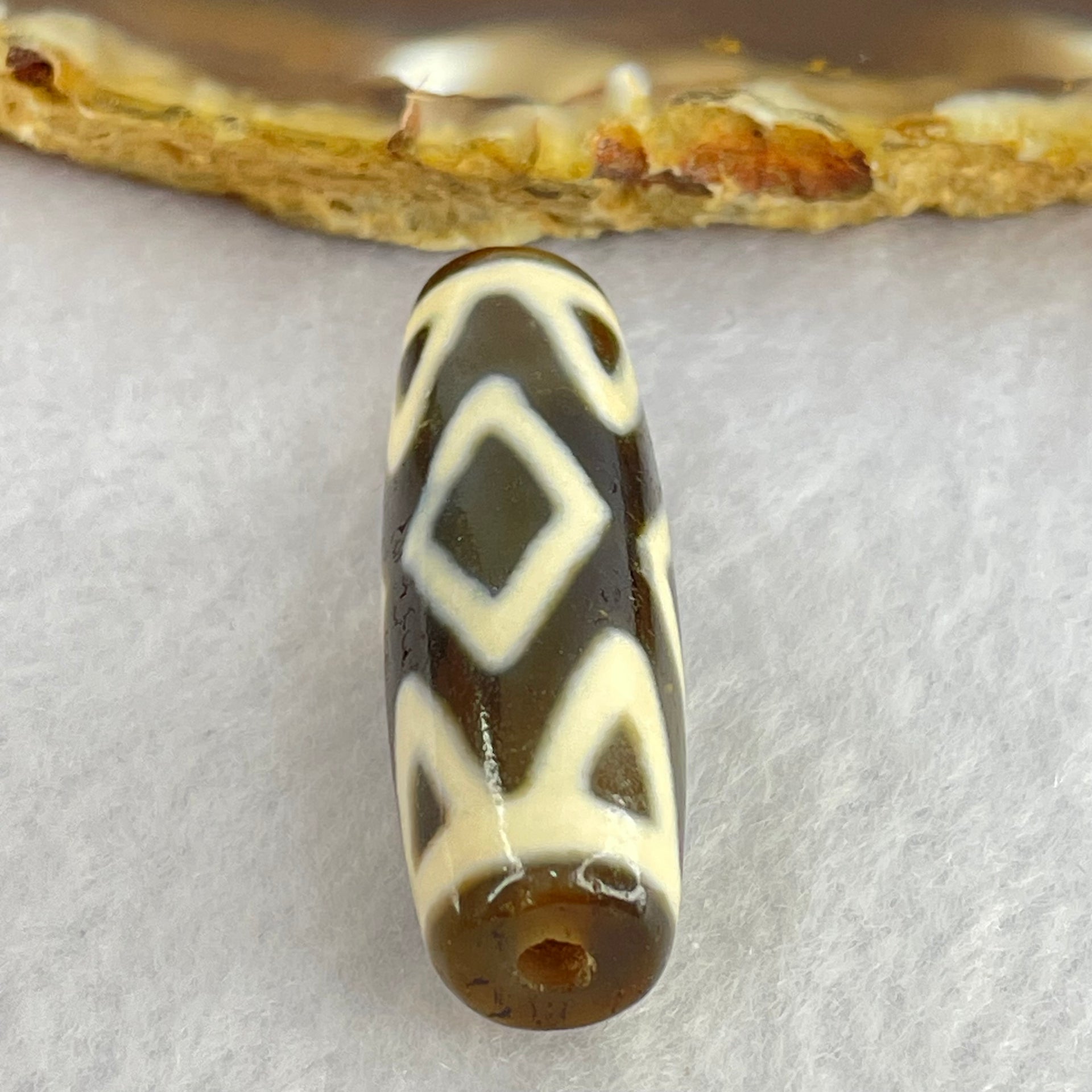 Natural Powerful Tibetan Old Oily Agate 3-Eye Vajra Dzi Bead Heavenly Master (Tian Zhu) 三眼天珠 8.73g 37.0 by 12.2mm - Huangs Jadeite and Jewelry Pte Ltd