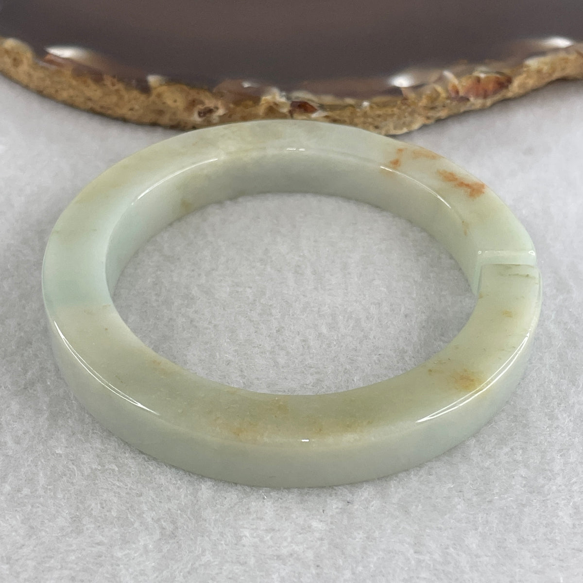 Natural Type A Light Blueish Green with Yellowish and Reddish Piao Hua Jadeite Open Bangle 52.03g Inner Diameter 53.7mm 4.9 by 9.0mm (Very Very Slight External Rough) - Huangs Jadeite and Jewelry Pte Ltd
