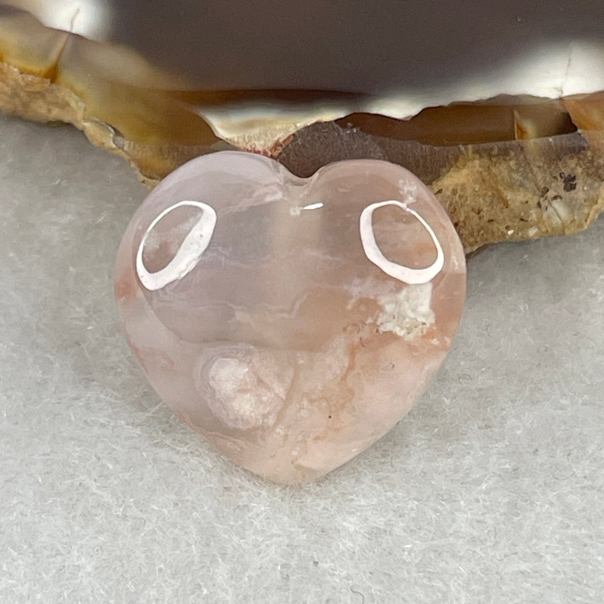 Natural Pinkish Flower Agate Heart Charm Pendant | Sculpted Cherry Blossom Quartz Love & Growth Talisman (2.95g | 15.9 x 16.7 x 8.2mm)