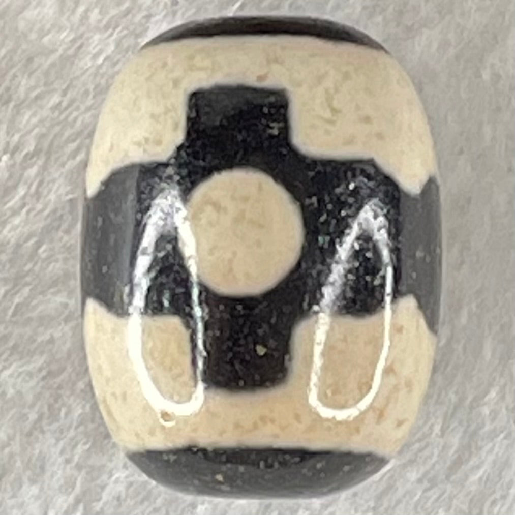 Natural Powerful Tibetan Old Oily Dark Brown With White Agate 3 Eyes Dzi Bead Heavenly Master (Tian Zhu) 三眼天诛 5.07g 17.9 by 13.5mm - Huangs Jadeite and Jewelry Pte Ltd