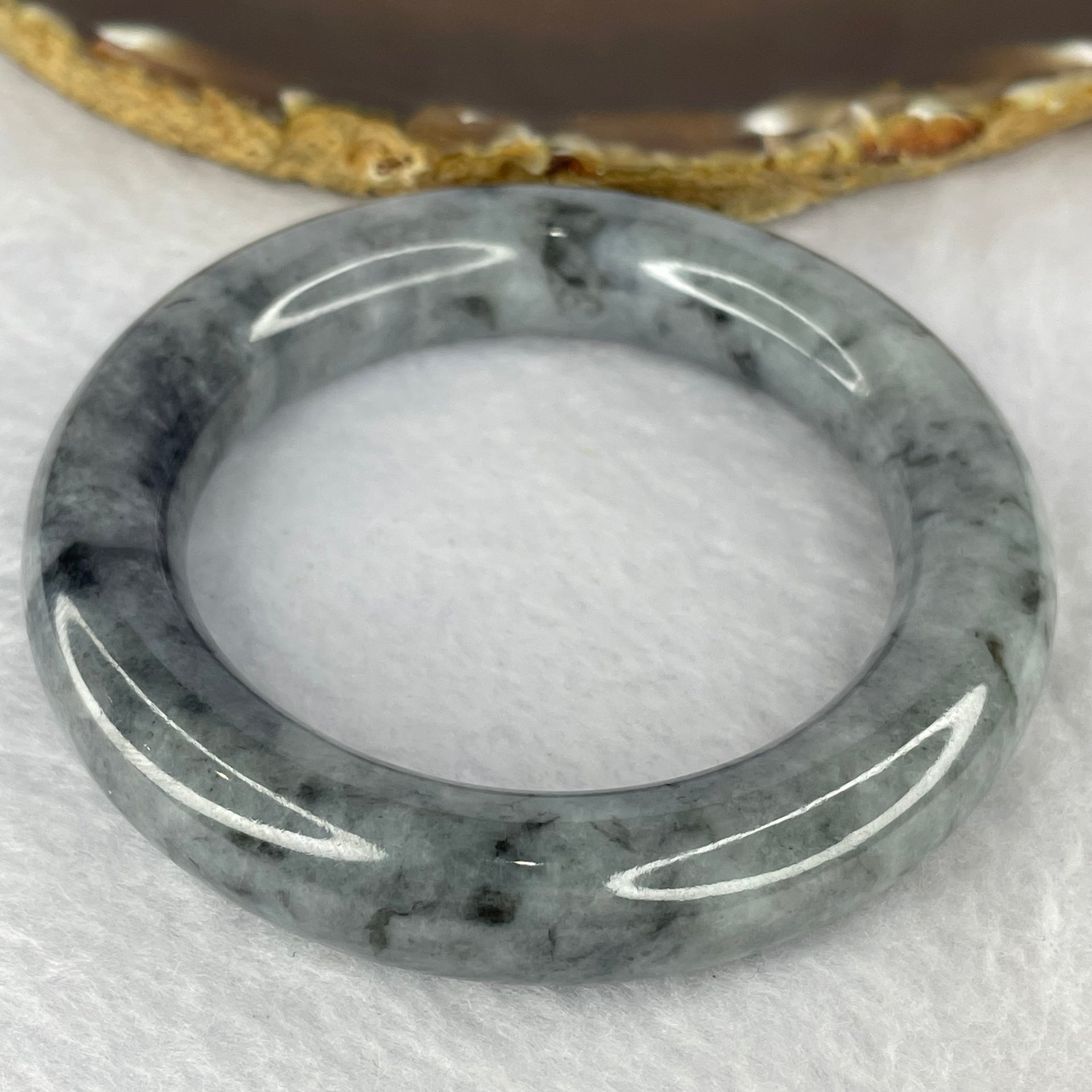 Type A Grey Wuji Piao Hua Jadeite Bangle 87.65g 13.8 by 12.6 mm Internal Diameter 54.2 mm (Very Very Fine Small Internal Lines) - Huangs Jadeite and Jewelry Pte Ltd