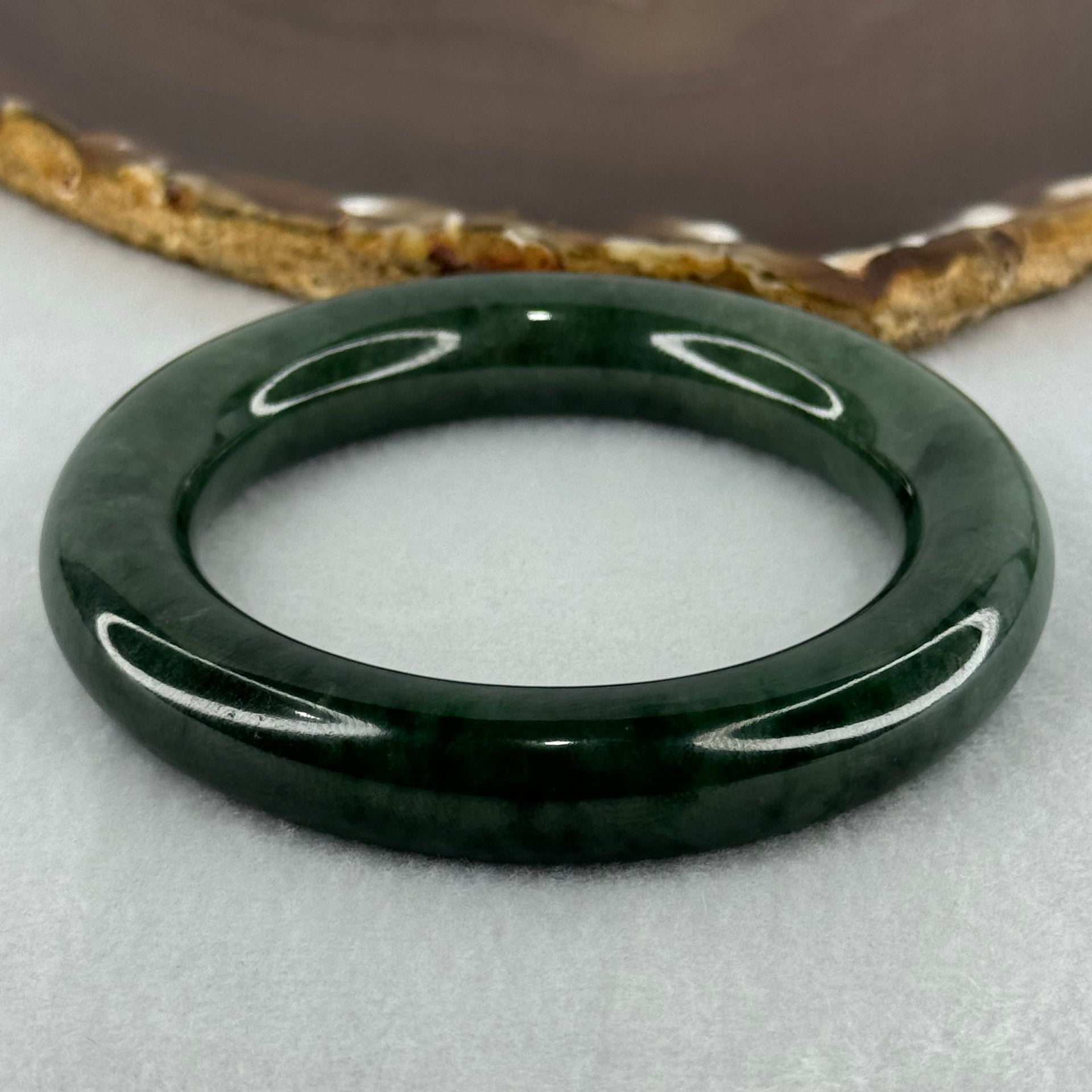 Type A Dark Green with Emerald Green Spots Jadeite Bangle Internal Diameter 55.2mm 87.66g 12.4 by 12.7mm (Slight Internal Lines) - Huangs Jadeite and Jewelry Pte Ltd