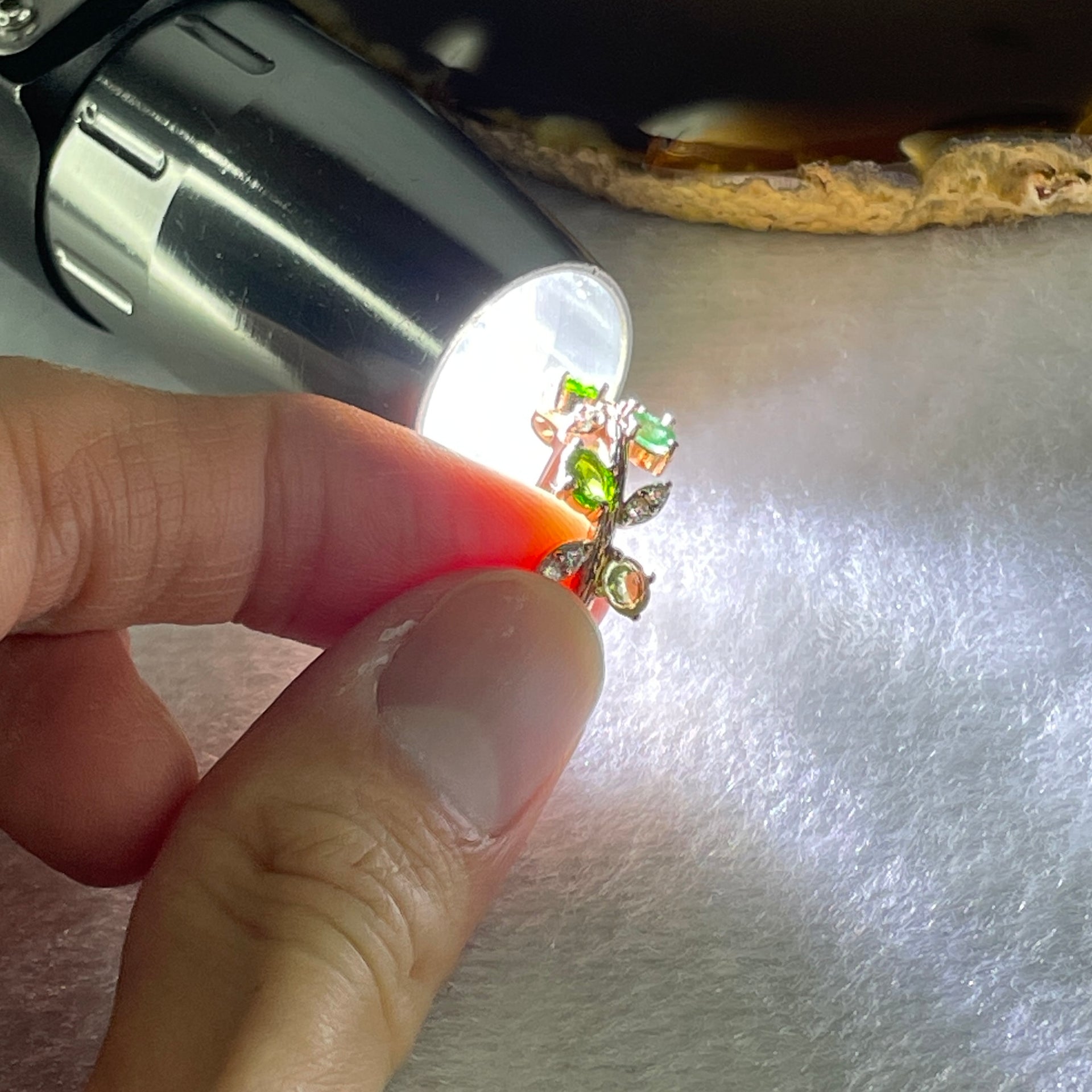 Natural-Green-Garnet-with-Cubic-Zirconia-in-S925-Sliver-Gold-Color-Ring-2.32g-4.6-by-3.8-by-1.5mm-5-Pcs-(Adjustable-Size)