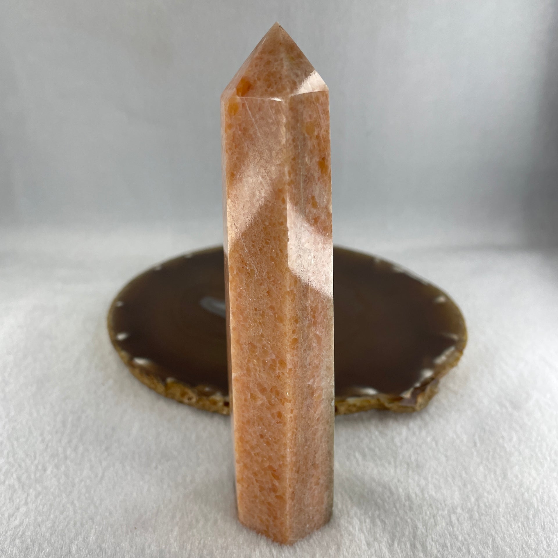 Natural Orange Calcite Quartz Tower Display 244.10g 136.0 by 39.6 by 29.7mm - Huangs Jadeite and Jewelry Pte Ltd