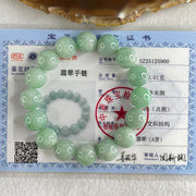 Type A Green Jadeite Beads Bracelet 60.01g 16.5cm 13.2mm 16 Beads - Huangs Jadeite and Jewelry Pte Ltd