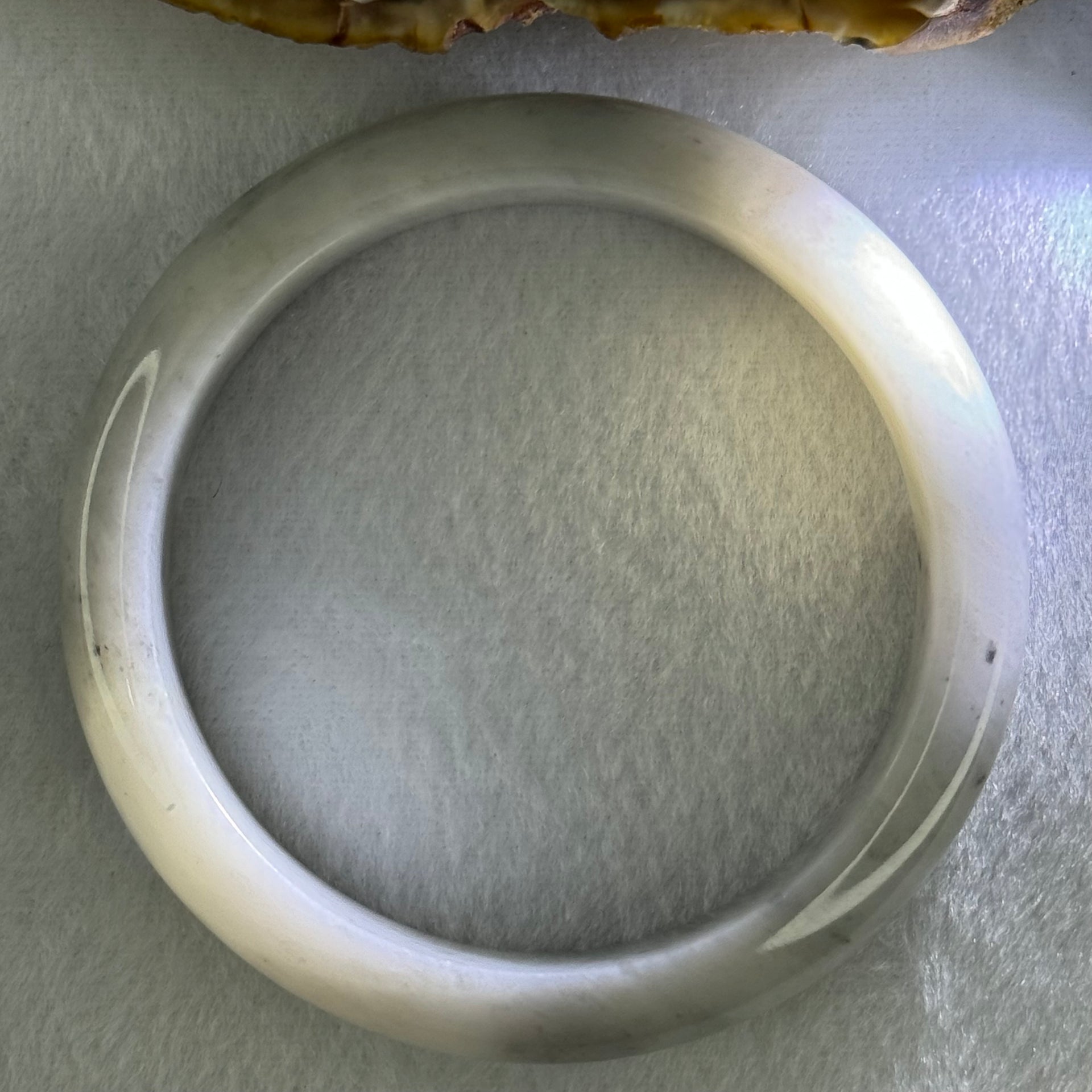 Type A Faint Green Grey Wuji Piao Hua Jadeite Bangle Internal Diameter 58.8mm 68.72g 14.6 by 8.8mm (Very Slight Internal Lines) - Huangs Jadeite and Jewelry Pte Ltd